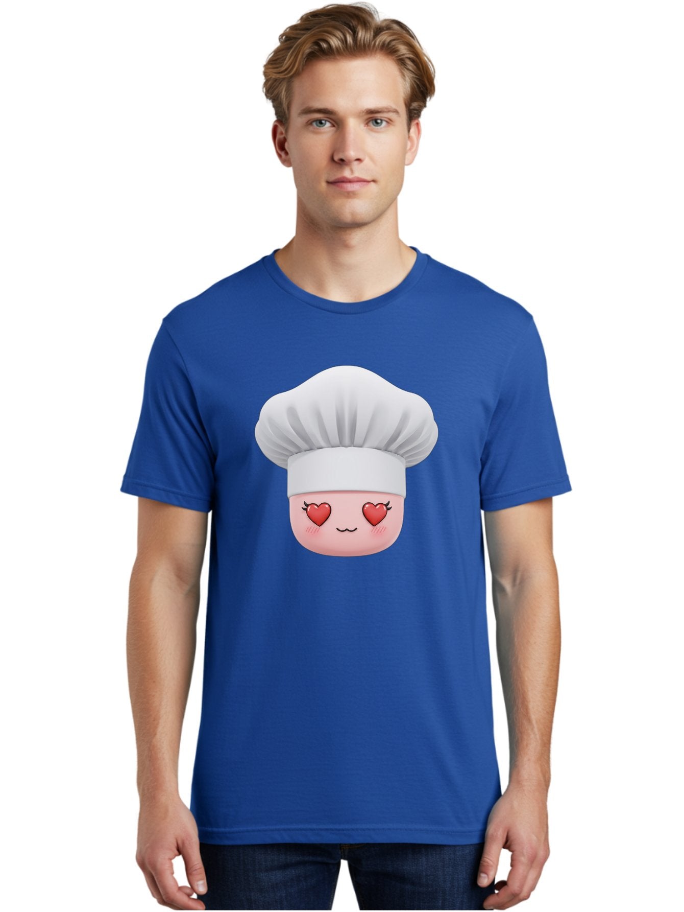 Chef-Emoji Men'S Graphic Tee, 100% Cotton, Comfortable Casual Summer Wear, Machine Washable, Cartoon Chef Hat, Chef Emoji, Cute Chef Face, Heart Eyes, Cooking Love, Culinary Passion, Adorable Character, Facial Expression, Cartoon Style Bac819 23