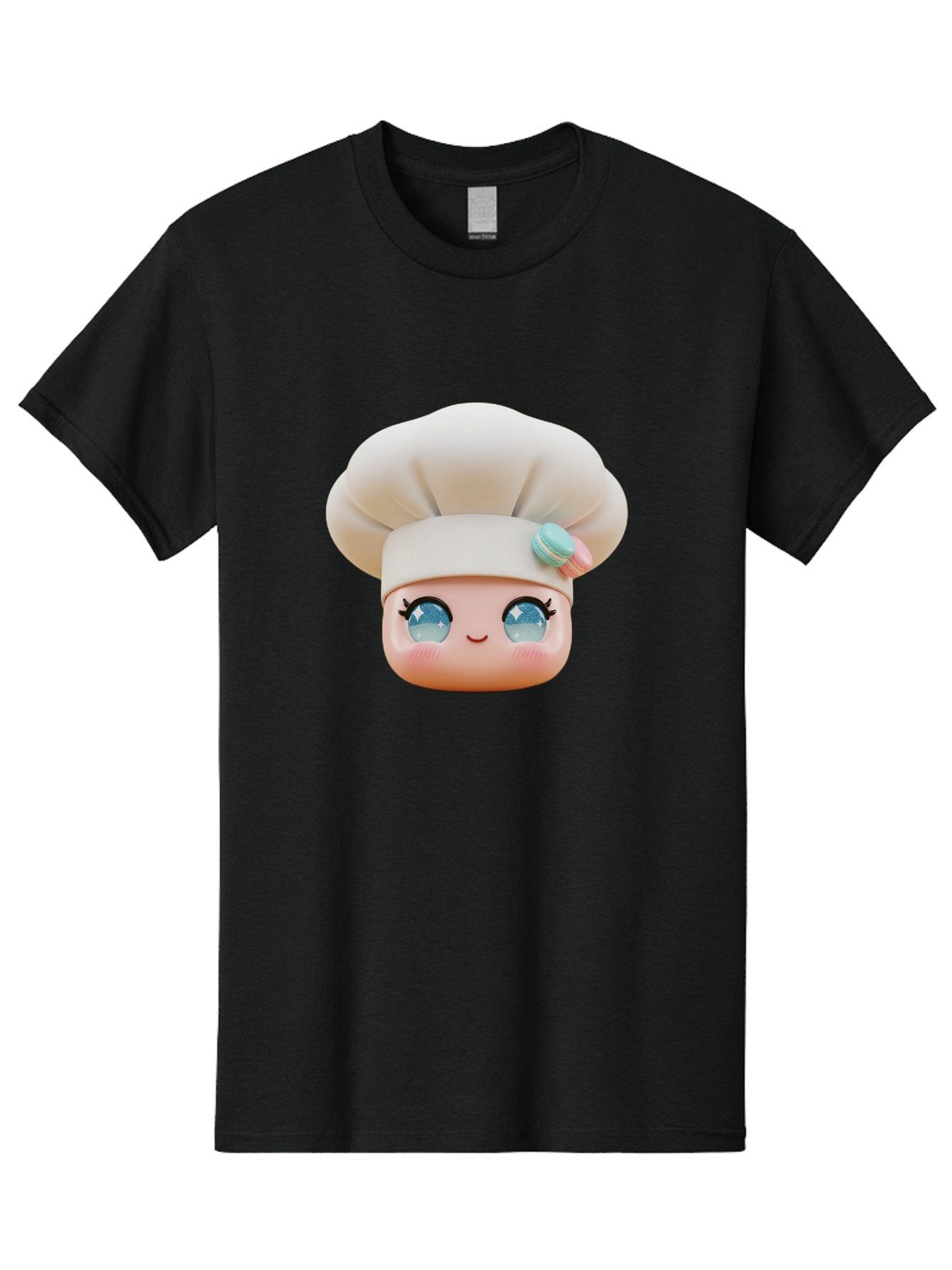 Chef-Face-1 Men'S Graphic Tee, 100% Cotton, Comfortable Casual Summer Wear, Machine Washable, Cartoon Chef Head, White Chef Hat, Blue Eyes, Smiling Face, Pink Cheeks, Macaron Decoration, Kawaii Style, Adorable Illustration, Digital Art, Bac821 15
