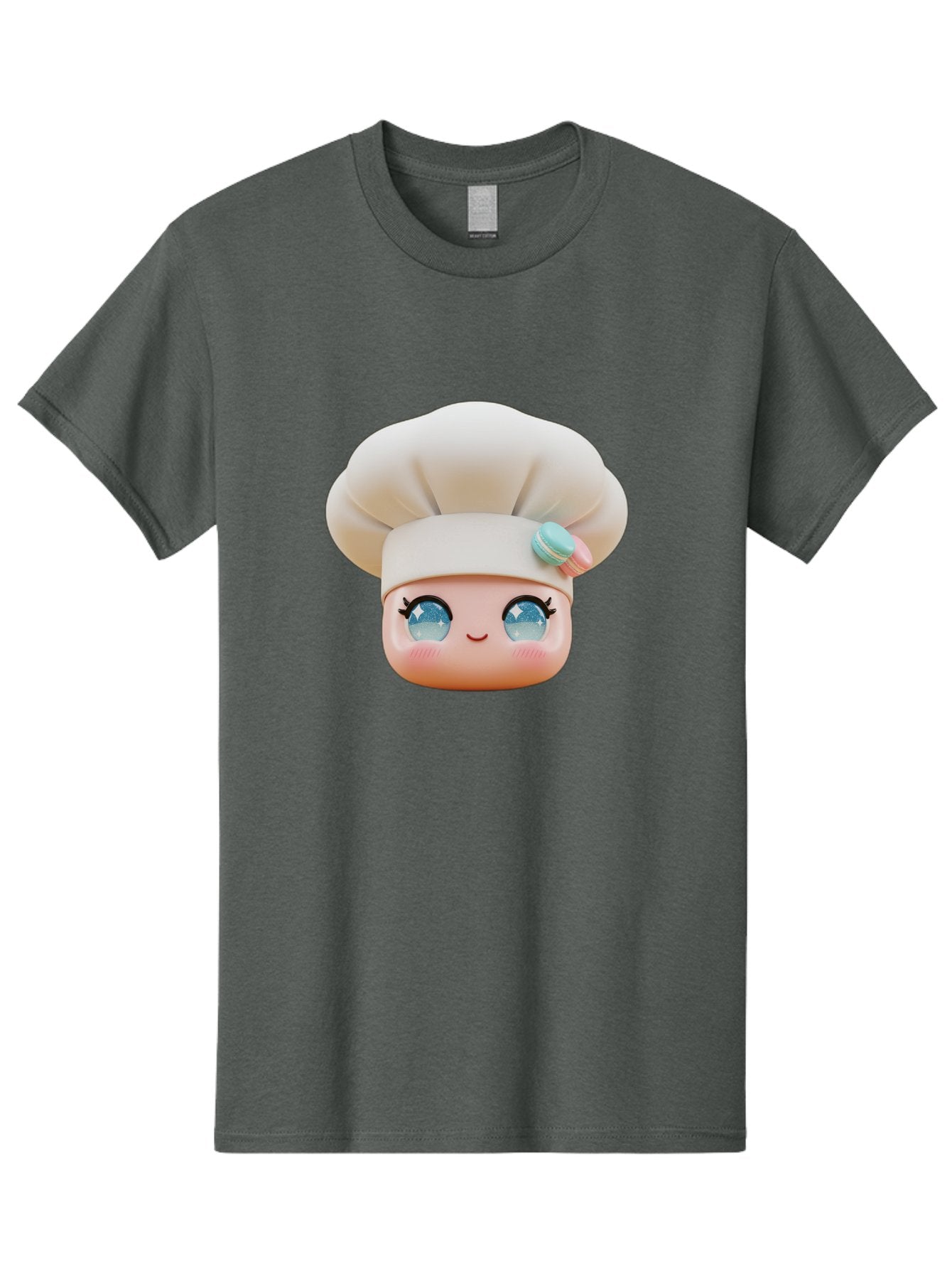 Chef-Face-1 Men'S Graphic Tee, 100% Cotton, Comfortable Casual Summer Wear, Machine Washable, Cartoon Chef Head, White Chef Hat, Blue Eyes, Smiling Face, Pink Cheeks, Macaron Decoration, Kawaii Style, Adorable Illustration, Digital Art, Bac821 6