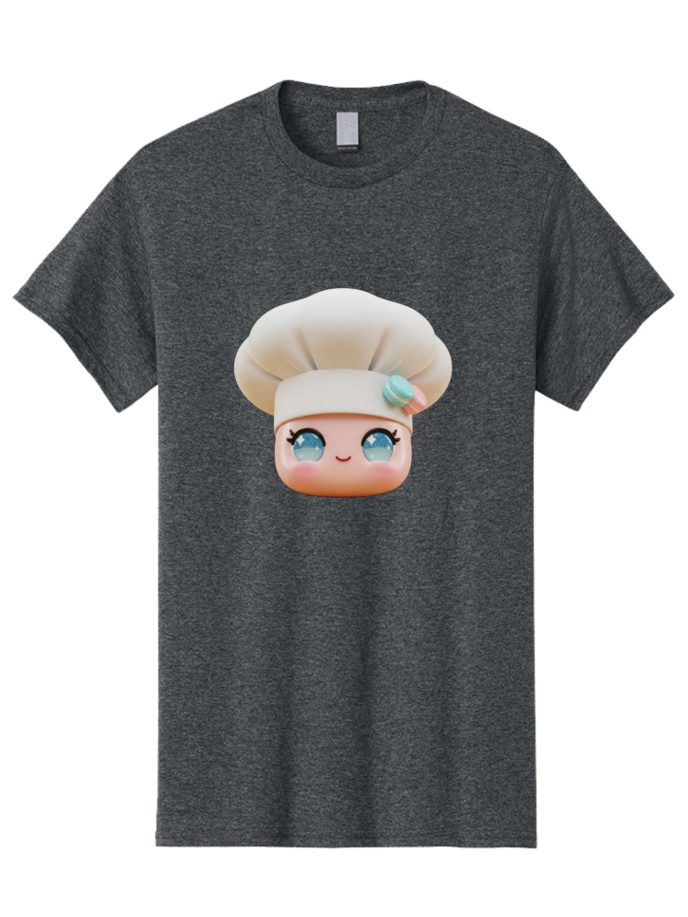 Chef-Face-1 Men'S Graphic Tee, 100% Cotton, Comfortable Casual Summer Wear, Machine Washable, Cartoon Chef Head, White Chef Hat, Blue Eyes, Smiling Face, Pink Cheeks, Macaron Decoration, Kawaii Style, Adorable Illustration, Digital Art, Bac821 11