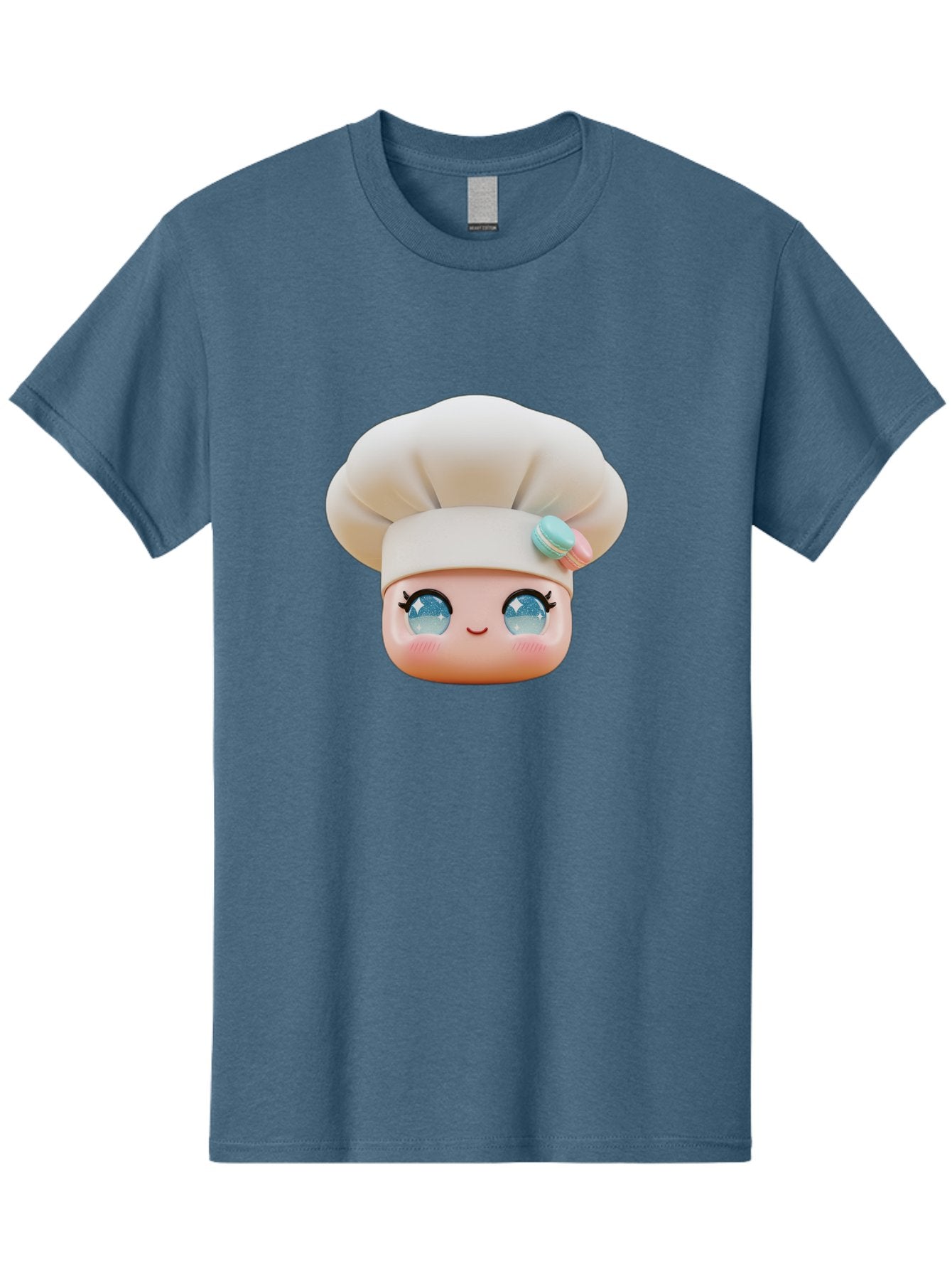 Chef-Face-1 Men'S Graphic Tee, 100% Cotton, Comfortable Casual Summer Wear, Machine Washable, Cartoon Chef Head, White Chef Hat, Blue Eyes, Smiling Face, Pink Cheeks, Macaron Decoration, Kawaii Style, Adorable Illustration, Digital Art, Bac821 13