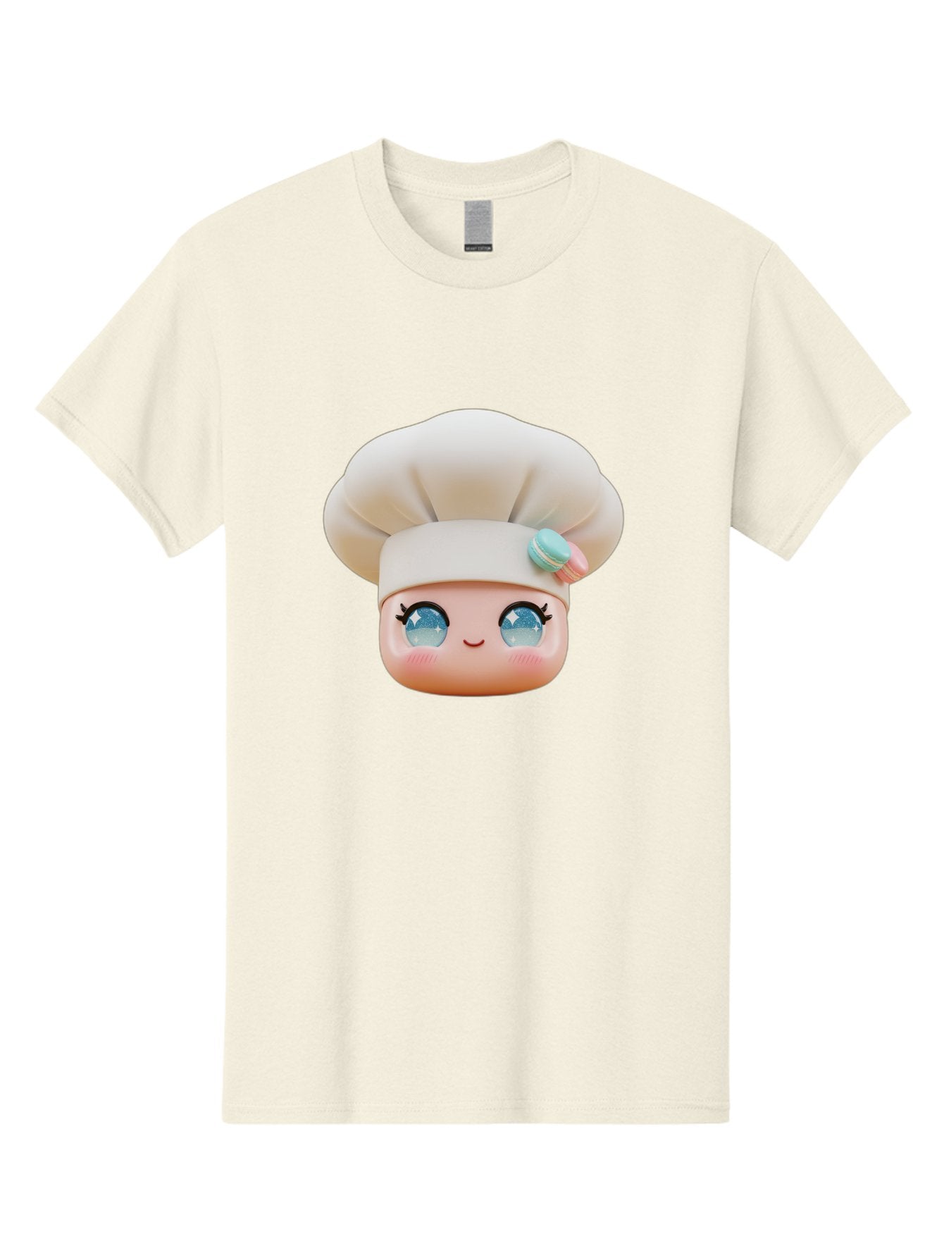 Chef-Face-1 Men'S Graphic Tee, 100% Cotton, Comfortable Casual Summer Wear, Machine Washable, Cartoon Chef Head, White Chef Hat, Blue Eyes, Smiling Face, Pink Cheeks, Macaron Decoration, Kawaii Style, Adorable Illustration, Digital Art, Bac821 10