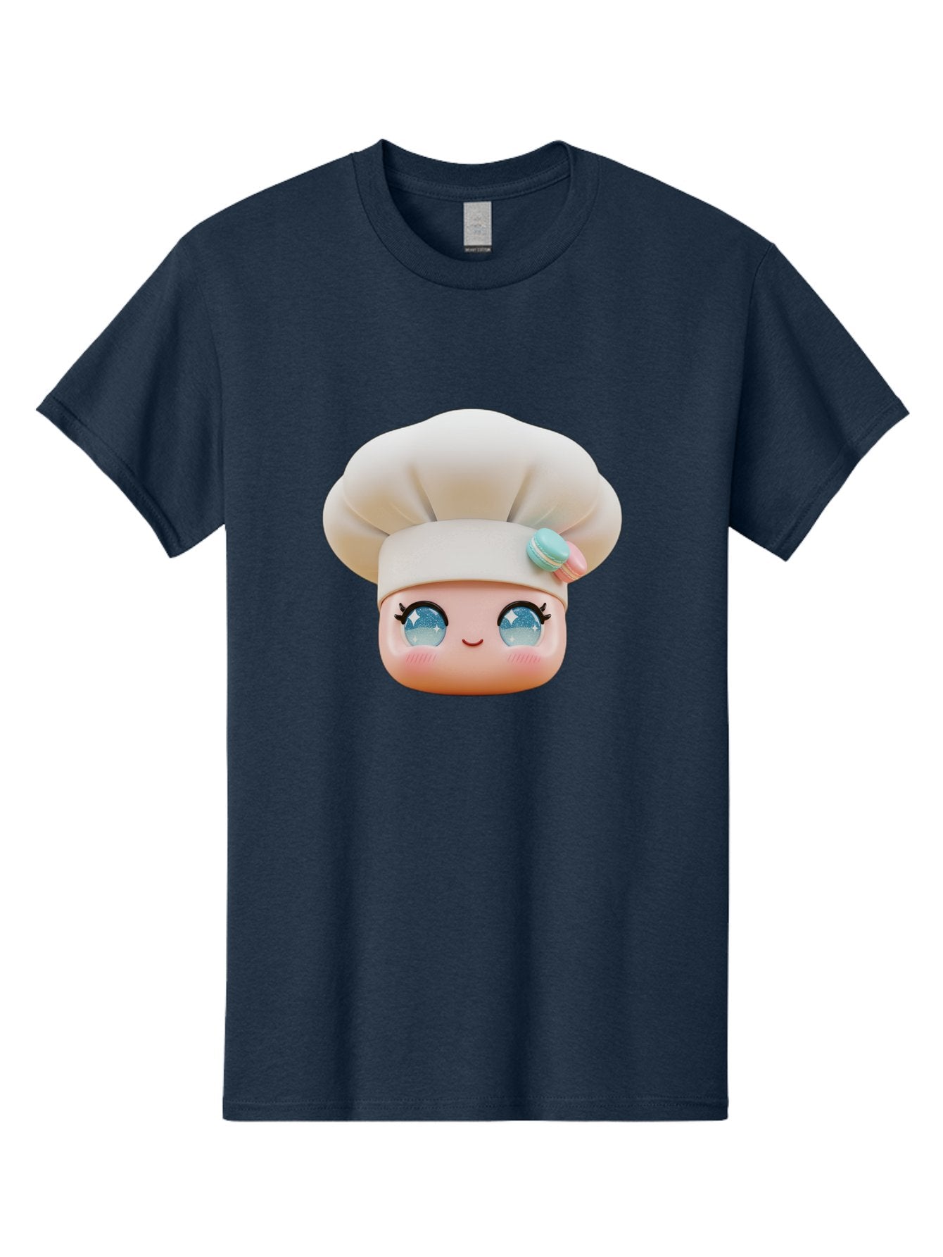 Chef-Face-1 Men'S Graphic Tee, 100% Cotton, Comfortable Casual Summer Wear, Machine Washable, Cartoon Chef Head, White Chef Hat, Blue Eyes, Smiling Face, Pink Cheeks, Macaron Decoration, Kawaii Style, Adorable Illustration, Digital Art, Bac821 8