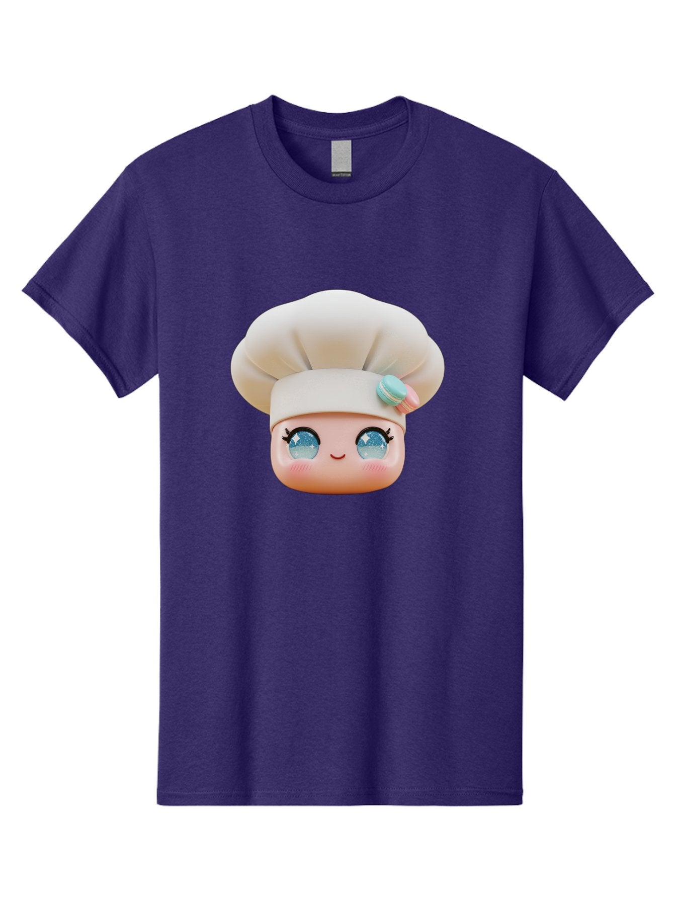 Chef-Face-1 Men'S Graphic Tee, 100% Cotton, Comfortable Casual Summer Wear, Machine Washable, Cartoon Chef Head, White Chef Hat, Blue Eyes, Smiling Face, Pink Cheeks, Macaron Decoration, Kawaii Style, Adorable Illustration, Digital Art, Bac821 14