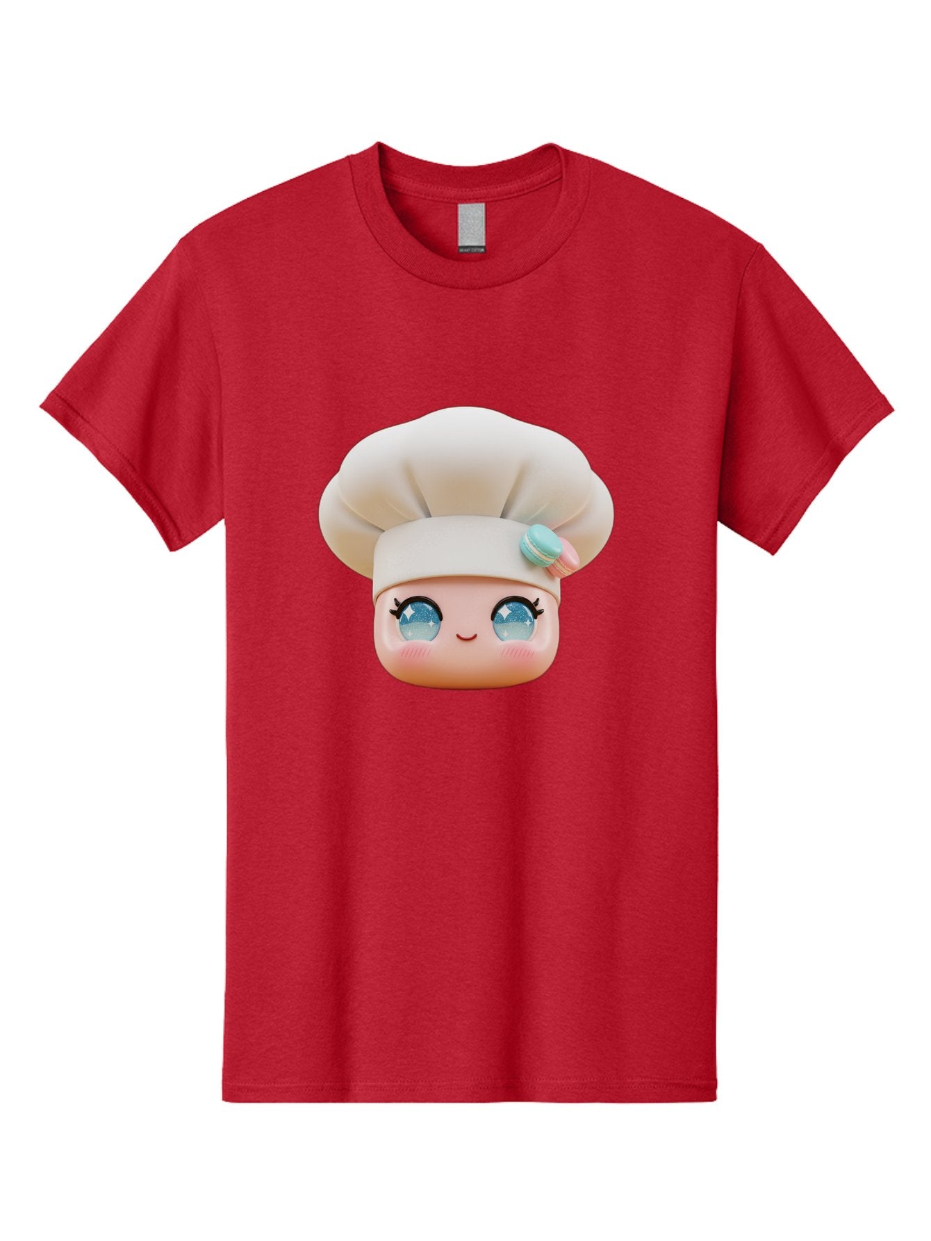 Chef-Face-1 Men'S Graphic Tee, 100% Cotton, Comfortable Casual Summer Wear, Machine Washable, Cartoon Chef Head, White Chef Hat, Blue Eyes, Smiling Face, Pink Cheeks, Macaron Decoration, Kawaii Style, Adorable Illustration, Digital Art, Bac821 3