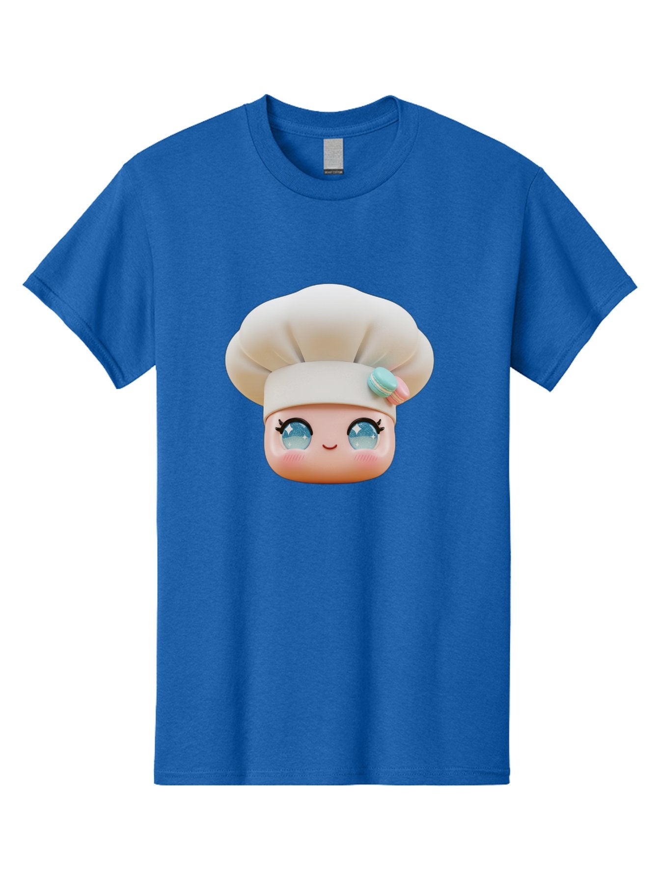 Chef-Face-1 Men'S Graphic Tee, 100% Cotton, Comfortable Casual Summer Wear, Machine Washable, Cartoon Chef Head, White Chef Hat, Blue Eyes, Smiling Face, Pink Cheeks, Macaron Decoration, Kawaii Style, Adorable Illustration, Digital Art, Bac821 12