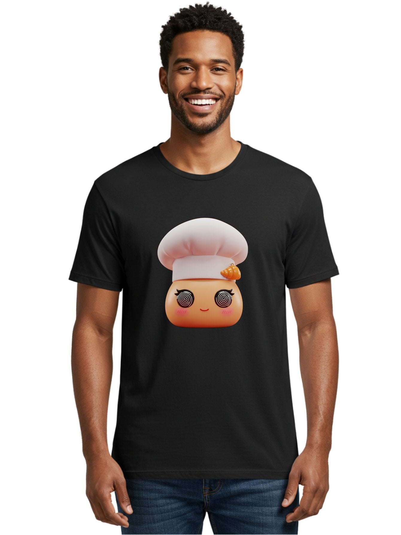 Chef-Face Men'S Graphic Tee, 100% Cotton, Comfortable Casual Summer Wear, Machine Washable, Cartoon Character, Chef Hat, Spiral Eyes, Cute Face, Cooking Theme, Kitchen Art, Whimsical Design, Kawaii Style, Playful Character Bac822 17