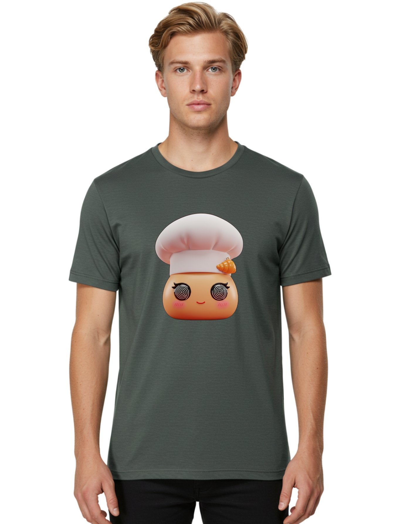 Chef-Face Men'S Graphic Tee, 100% Cotton, Comfortable Casual Summer Wear, Machine Washable, Cartoon Character, Chef Hat, Spiral Eyes, Cute Face, Cooking Theme, Kitchen Art, Whimsical Design, Kawaii Style, Playful Character Bac822 29