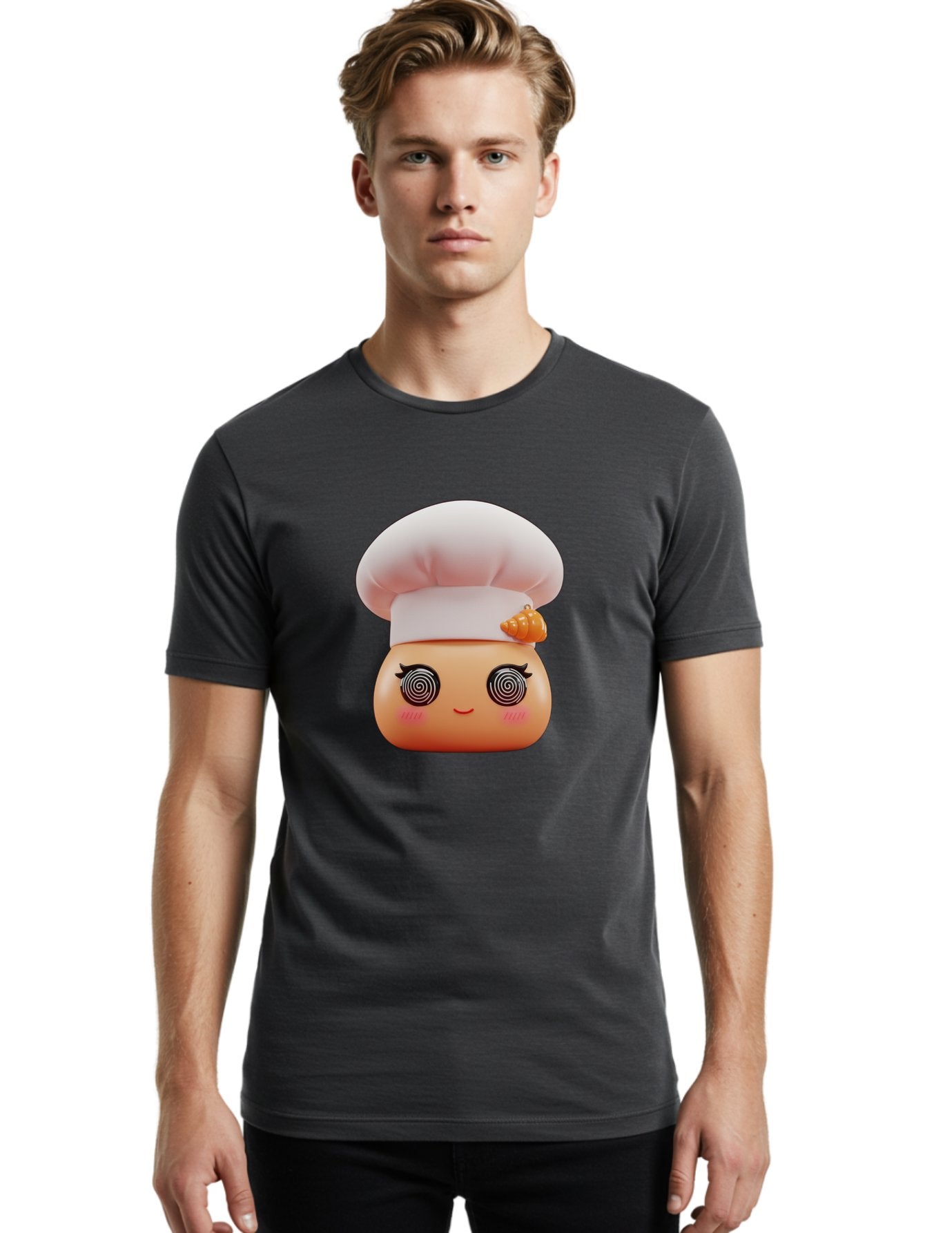 Chef-Face Men'S Graphic Tee, 100% Cotton, Comfortable Casual Summer Wear, Machine Washable, Cartoon Character, Chef Hat, Spiral Eyes, Cute Face, Cooking Theme, Kitchen Art, Whimsical Design, Kawaii Style, Playful Character Bac822 18
