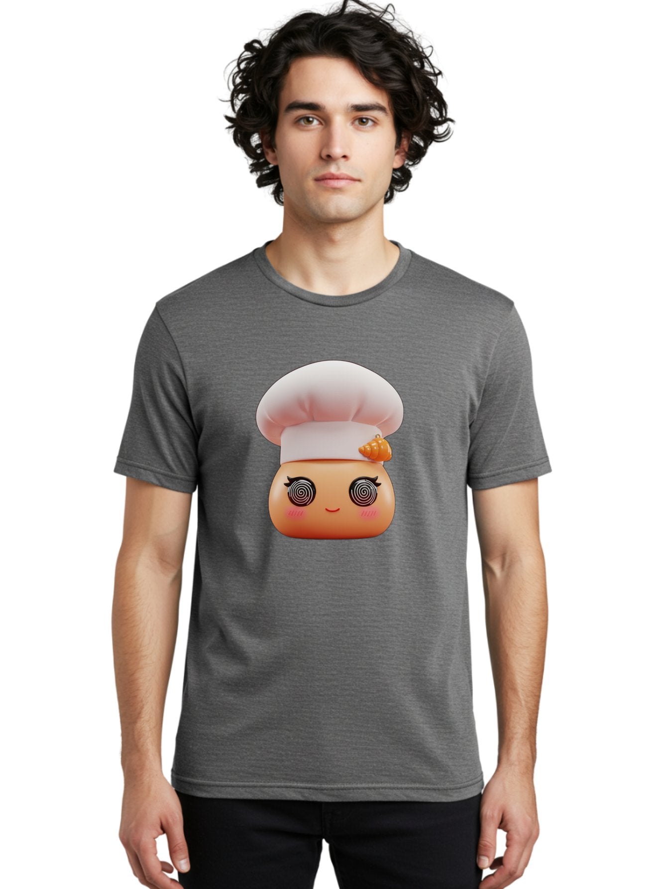 Chef-Face Men'S Graphic Tee, 100% Cotton, Comfortable Casual Summer Wear, Machine Washable, Cartoon Character, Chef Hat, Spiral Eyes, Cute Face, Cooking Theme, Kitchen Art, Whimsical Design, Kawaii Style, Playful Character Bac822 24