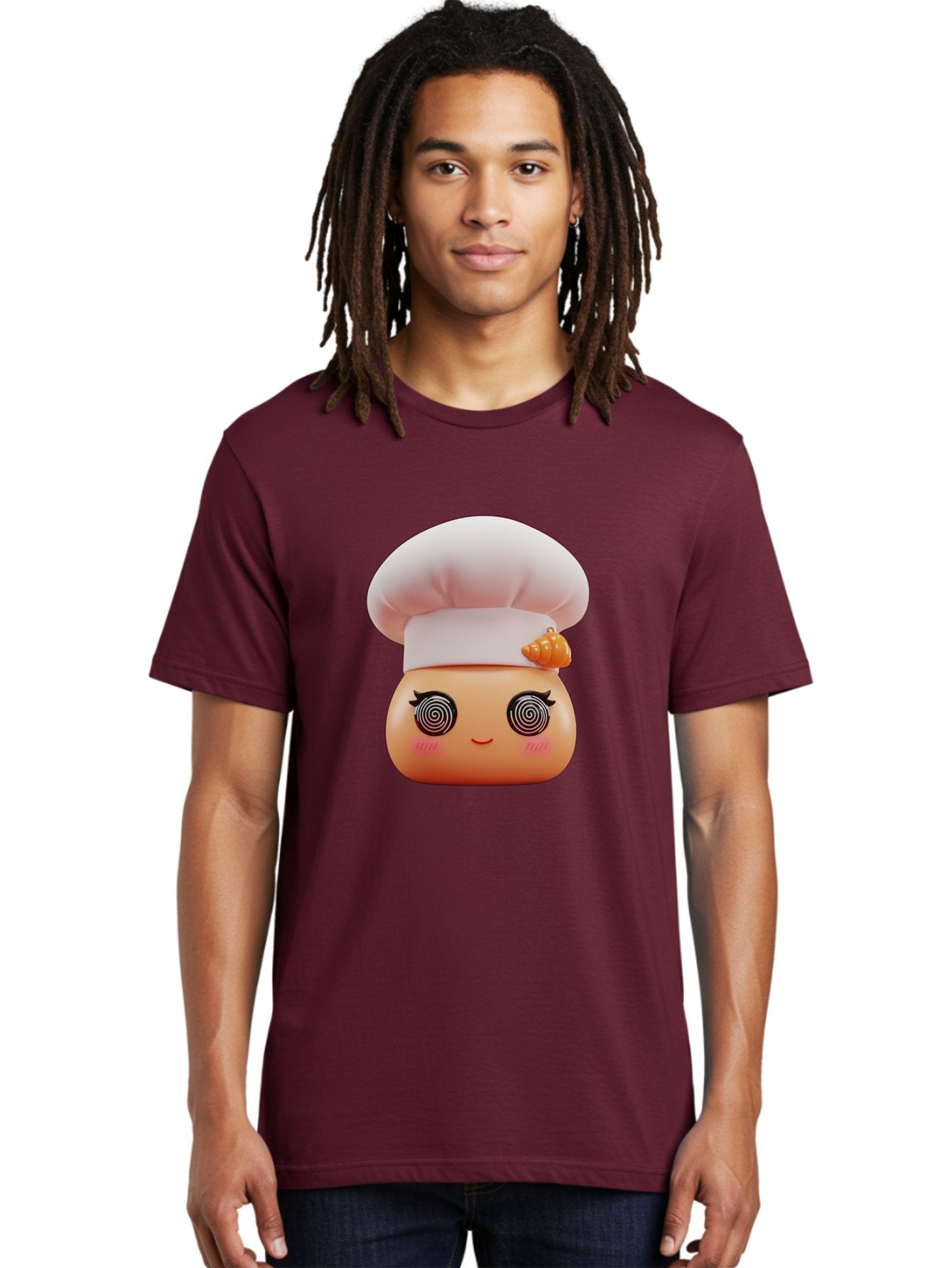 Chef-Face Men'S Graphic Tee, 100% Cotton, Comfortable Casual Summer Wear, Machine Washable, Cartoon Character, Chef Hat, Spiral Eyes, Cute Face, Cooking Theme, Kitchen Art, Whimsical Design, Kawaii Style, Playful Character Bac822 20