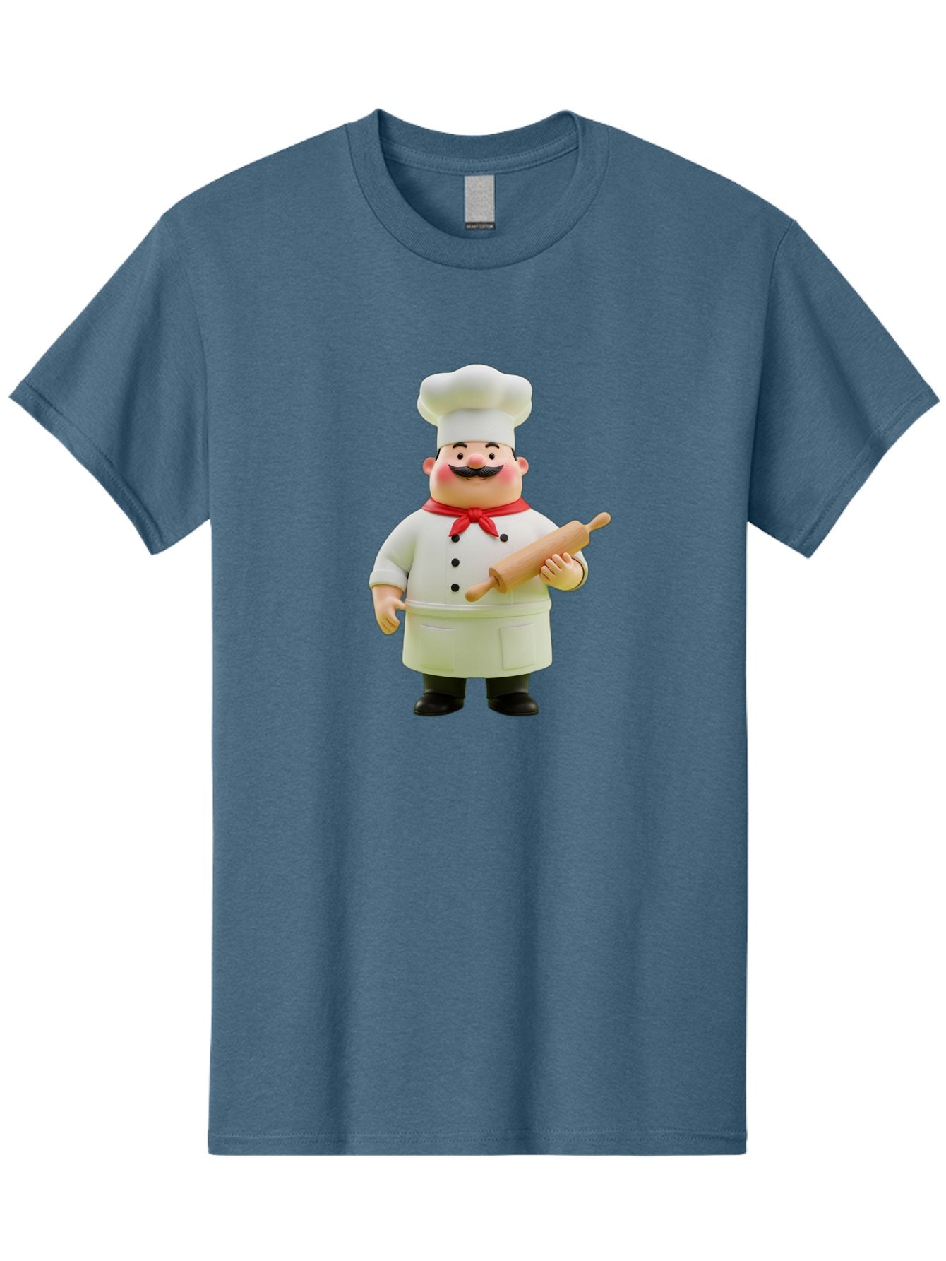 Chef-Figurine-1 Men'S Graphic Tee, 100% Cotton, Comfortable Casual Summer Wear, Machine Washable, Cartoon Chef Figurine, White Chef Coat, Red Neckerchief, Black Mustache, Rolling Pin, Cooking Utensils, Culinary Art, Kitchen Decor, Bac823 14