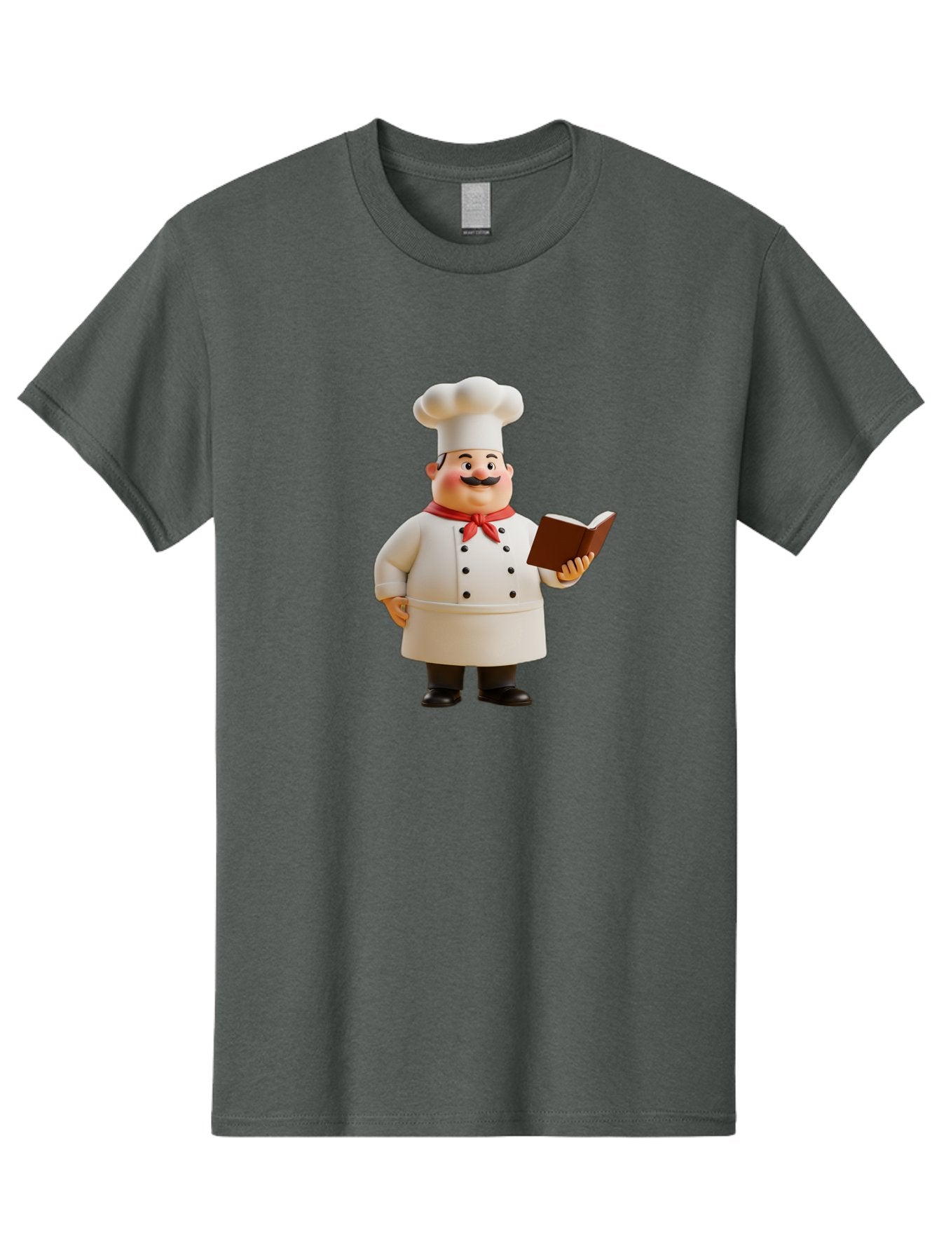Chef-Figurine-2 Men'S Graphic Tee, 100% Cotton, Comfortable Casual Summer Wear, Machine Washable, Chef Hat, Chef Jacket, Red Neckerchief, Cookbook, Recipe Book, Chef Character, Cartoon Chef, Mustached Man, Cooking Attire, Culinary Expert Bac824 5