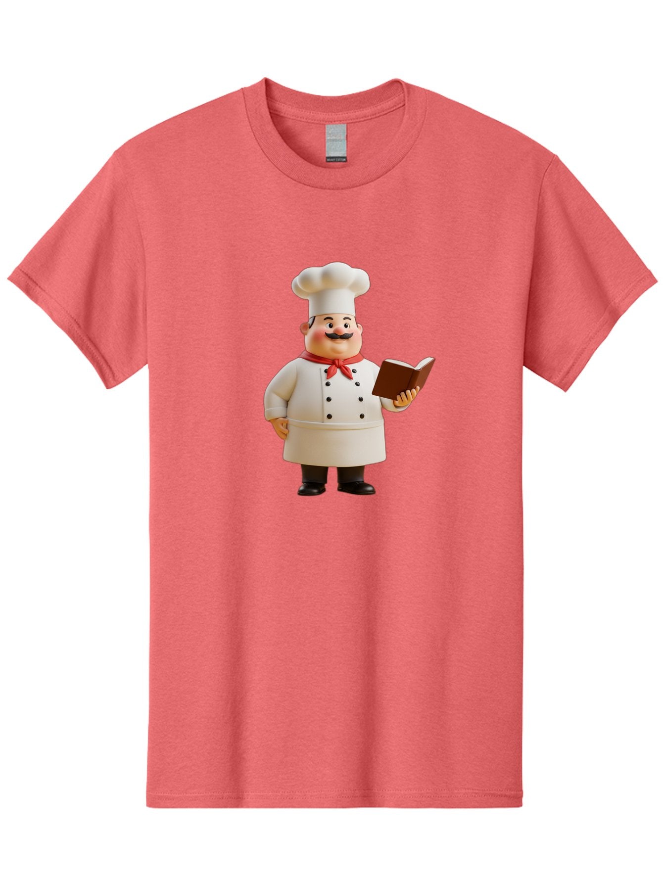 Chef-Figurine-2 Men'S Graphic Tee, 100% Cotton, Comfortable Casual Summer Wear, Machine Washable, Chef Hat, Chef Jacket, Red Neckerchief, Cookbook, Recipe Book, Chef Character, Cartoon Chef, Mustached Man, Cooking Attire, Culinary Expert Bac824 6