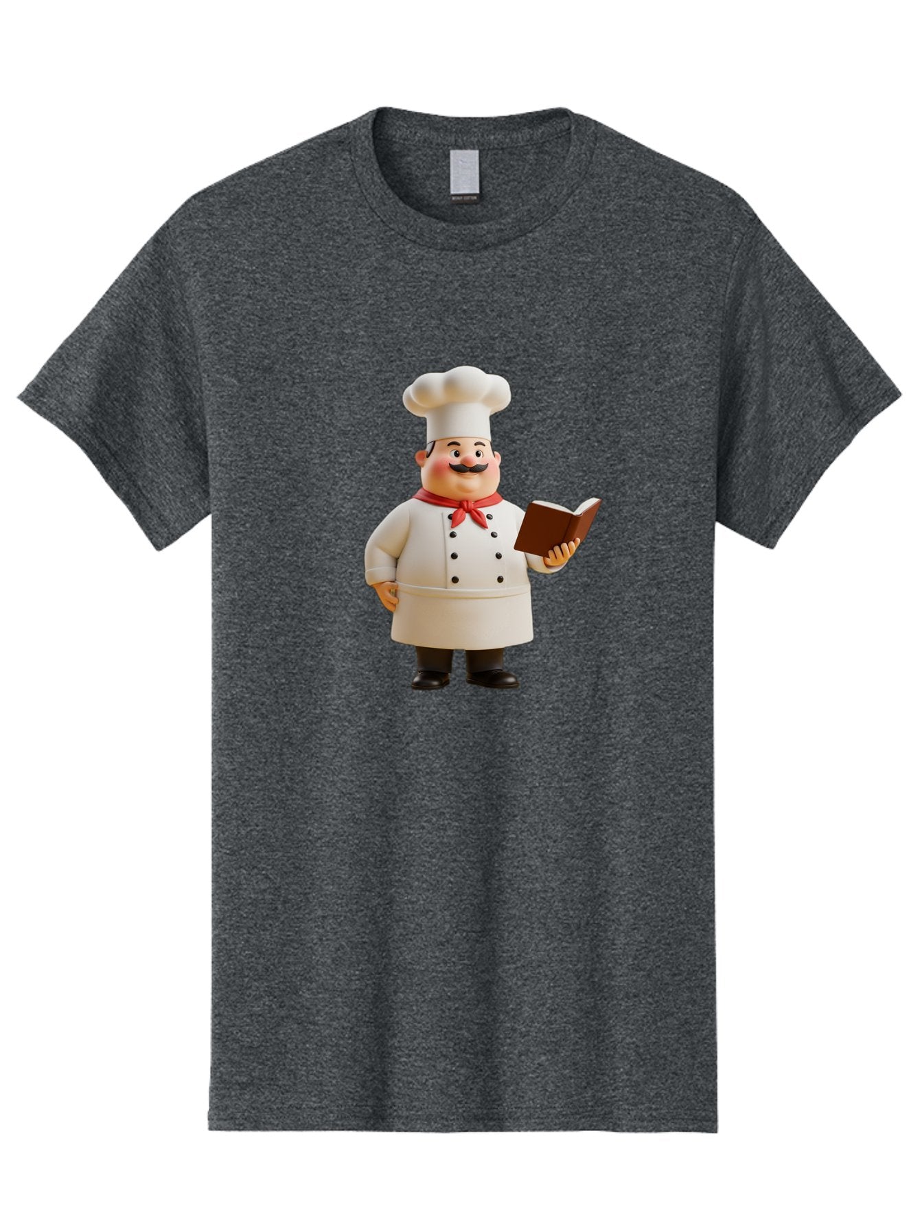 Chef-Figurine-2 Men'S Graphic Tee, 100% Cotton, Comfortable Casual Summer Wear, Machine Washable, Chef Hat, Chef Jacket, Red Neckerchief, Cookbook, Recipe Book, Chef Character, Cartoon Chef, Mustached Man, Cooking Attire, Culinary Expert Bac824 11