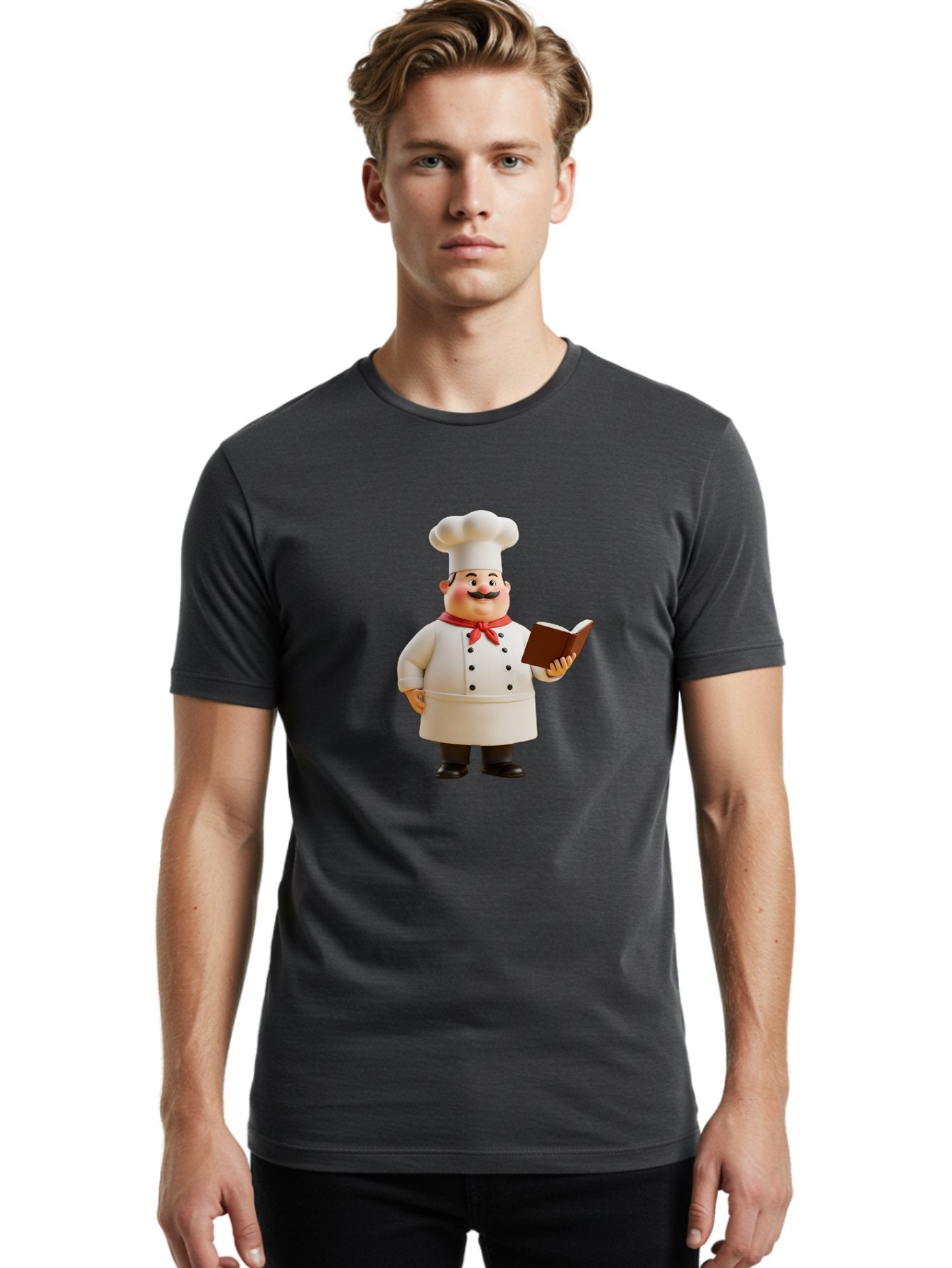 Chef-Figurine-2 Men'S Graphic Tee, 100% Cotton, Comfortable Casual Summer Wear, Machine Washable, Chef Hat, Chef Jacket, Red Neckerchief, Cookbook, Recipe Book, Chef Character, Cartoon Chef, Mustached Man, Cooking Attire, Culinary Expert Bac824 27