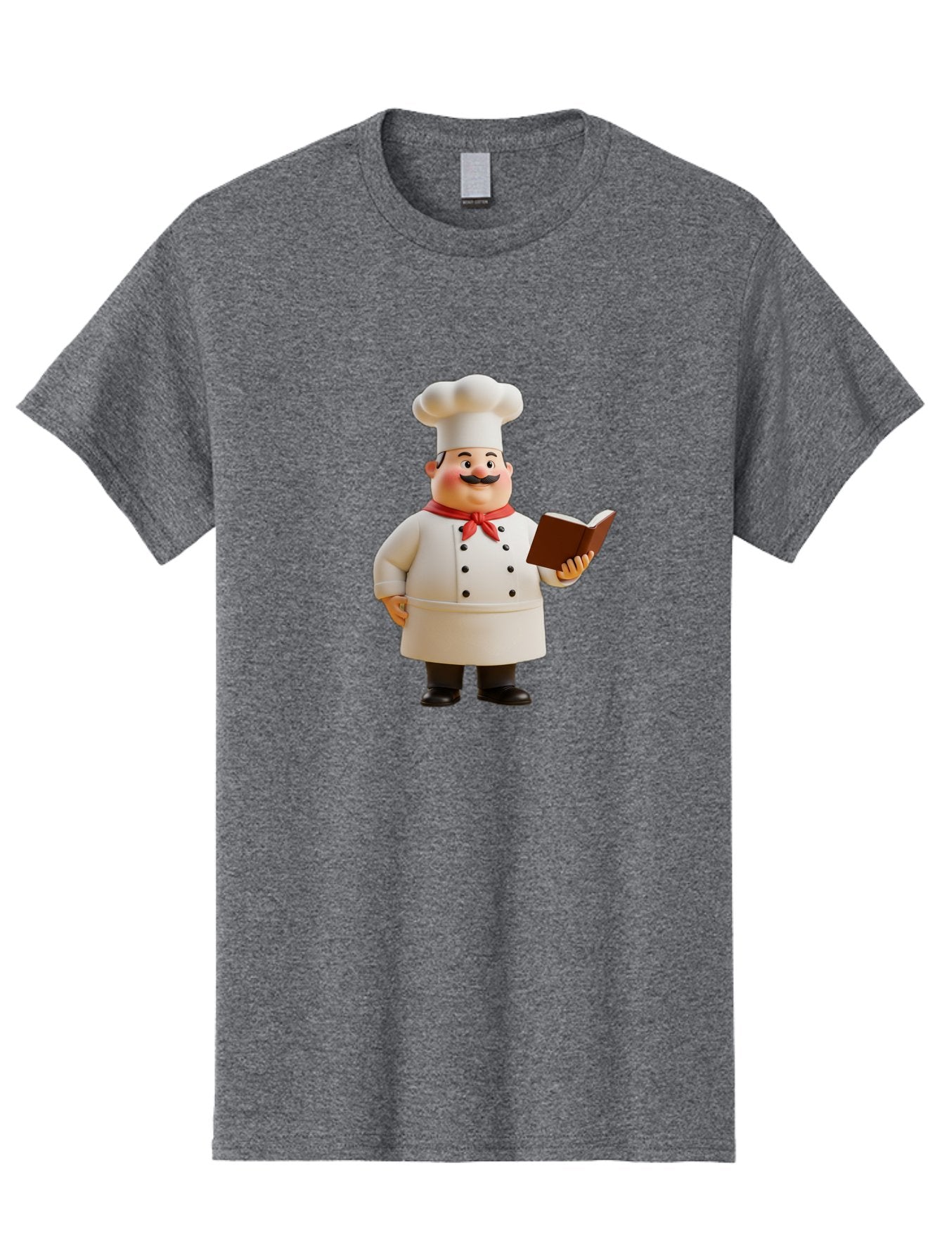 Chef-Figurine-2 Men'S Graphic Tee, 100% Cotton, Comfortable Casual Summer Wear, Machine Washable, Chef Hat, Chef Jacket, Red Neckerchief, Cookbook, Recipe Book, Chef Character, Cartoon Chef, Mustached Man, Cooking Attire, Culinary Expert Bac824 12