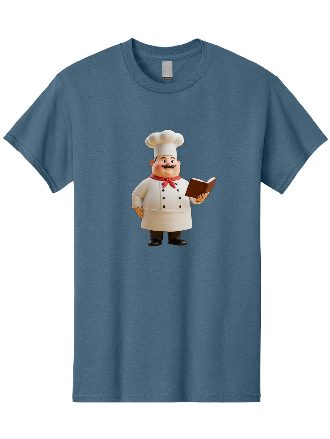 Chef-Figurine-2 Men'S Graphic Tee, 100% Cotton, Comfortable Casual Summer Wear, Machine Washable, Chef Hat, Chef Jacket, Red Neckerchief, Cookbook, Recipe Book, Chef Character, Cartoon Chef, Mustached Man, Cooking Attire, Culinary Expert Bac824 15