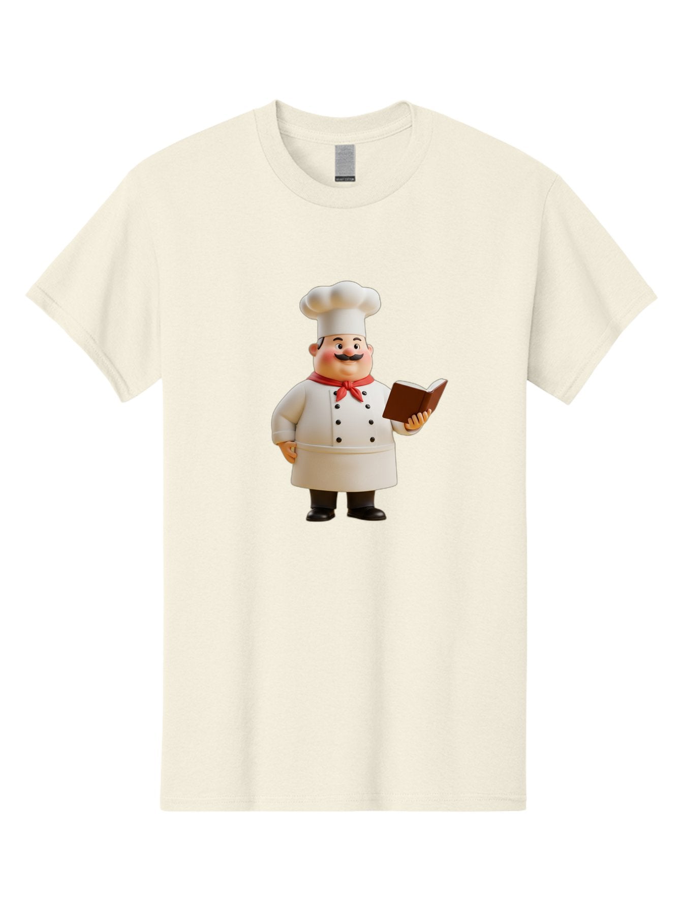Chef-Figurine-2 Men'S Graphic Tee, 100% Cotton, Comfortable Casual Summer Wear, Machine Washable, Chef Hat, Chef Jacket, Red Neckerchief, Cookbook, Recipe Book, Chef Character, Cartoon Chef, Mustached Man, Cooking Attire, Culinary Expert Bac824 13