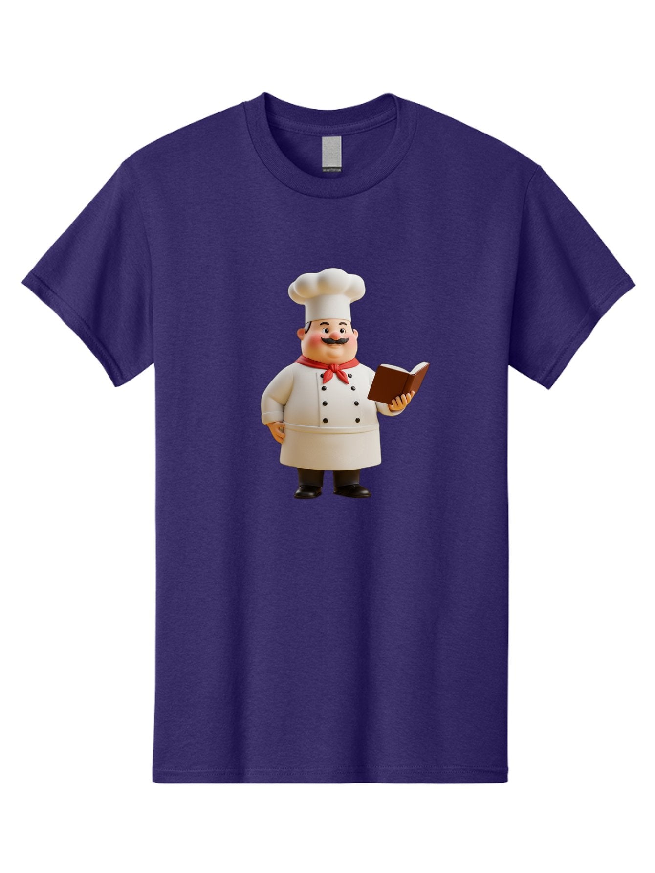 Chef-Figurine-2 Men'S Graphic Tee, 100% Cotton, Comfortable Casual Summer Wear, Machine Washable, Chef Hat, Chef Jacket, Red Neckerchief, Cookbook, Recipe Book, Chef Character, Cartoon Chef, Mustached Man, Cooking Attire, Culinary Expert Bac824