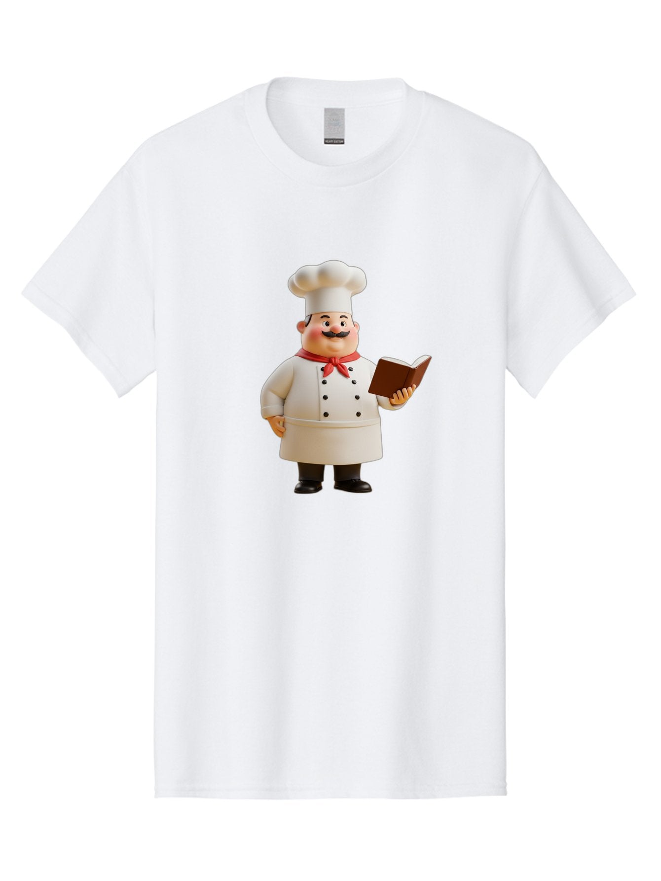 Chef-Figurine-2 Men'S Graphic Tee, 100% Cotton, Comfortable Casual Summer Wear, Machine Washable, Chef Hat, Chef Jacket, Red Neckerchief, Cookbook, Recipe Book, Chef Character, Cartoon Chef, Mustached Man, Cooking Attire, Culinary Expert Bac824 8