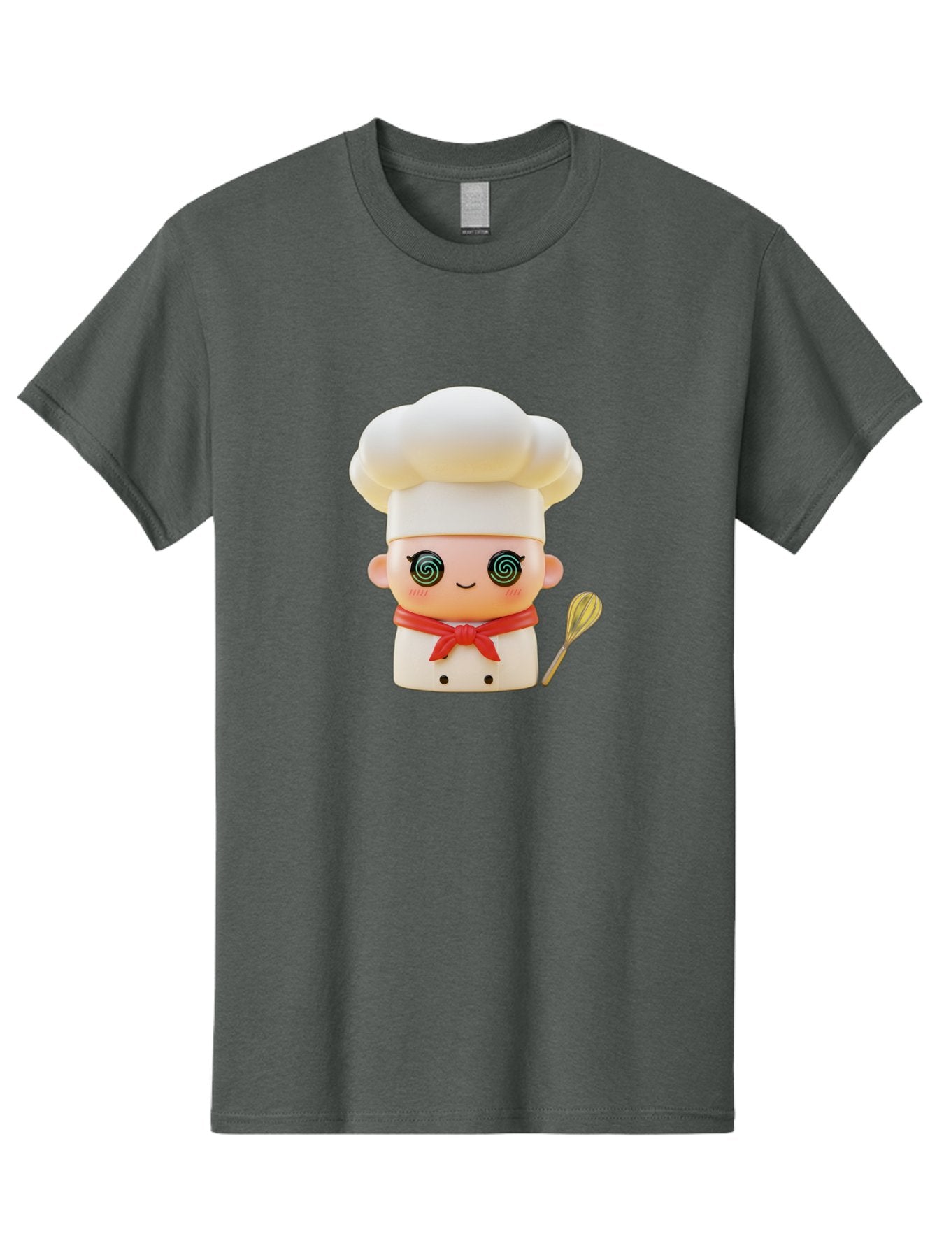 Chef-Figurine-3 Men'S Graphic Tee, 100% Cotton, Comfortable Casual Summer Wear, Machine Washable, Chef Figurine, White Chef Hat, Red Ribbon, Swirl Eyes, Cute Face, Baking Accessories, Whisk, Cooking Utensils, Culinary Art, Kawaii Character, Bac825 14