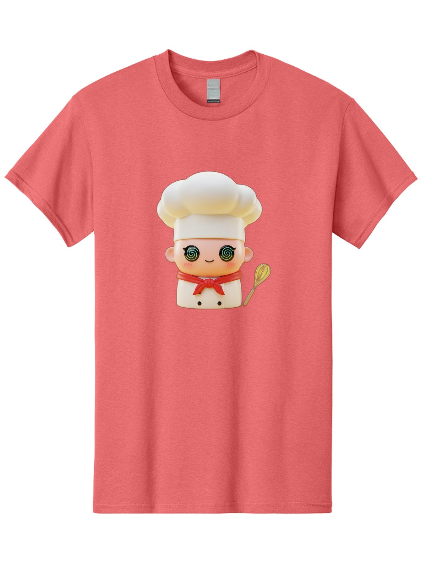 Chef-Figurine-3 Men'S Graphic Tee, 100% Cotton, Comfortable Casual Summer Wear, Machine Washable, Chef Figurine, White Chef Hat, Red Ribbon, Swirl Eyes, Cute Face, Baking Accessories, Whisk, Cooking Utensils, Culinary Art, Kawaii Character, Bac825 11