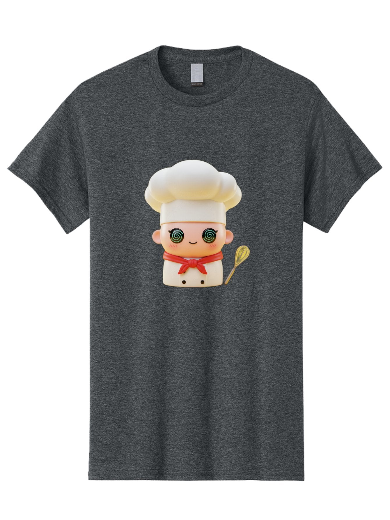 Chef-Figurine-3 Men'S Graphic Tee, 100% Cotton, Comfortable Casual Summer Wear, Machine Washable, Chef Figurine, White Chef Hat, Red Ribbon, Swirl Eyes, Cute Face, Baking Accessories, Whisk, Cooking Utensils, Culinary Art, Kawaii Character, Bac825