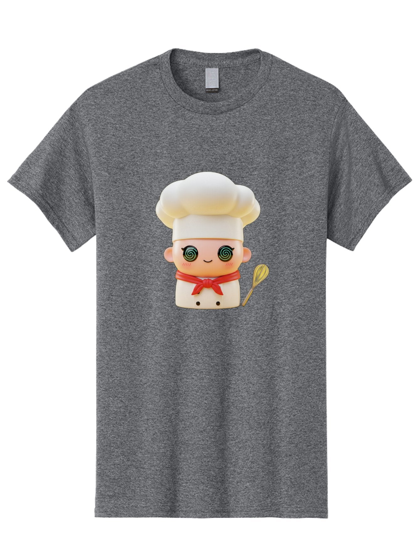 Chef-Figurine-3 Men'S Graphic Tee, 100% Cotton, Comfortable Casual Summer Wear, Machine Washable, Chef Figurine, White Chef Hat, Red Ribbon, Swirl Eyes, Cute Face, Baking Accessories, Whisk, Cooking Utensils, Culinary Art, Kawaii Character, Bac825 4