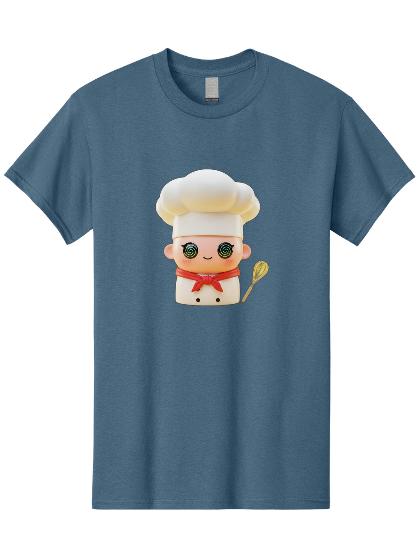 Chef-Figurine-3 Men'S Graphic Tee, 100% Cotton, Comfortable Casual Summer Wear, Machine Washable, Chef Figurine, White Chef Hat, Red Ribbon, Swirl Eyes, Cute Face, Baking Accessories, Whisk, Cooking Utensils, Culinary Art, Kawaii Character, Bac825 3