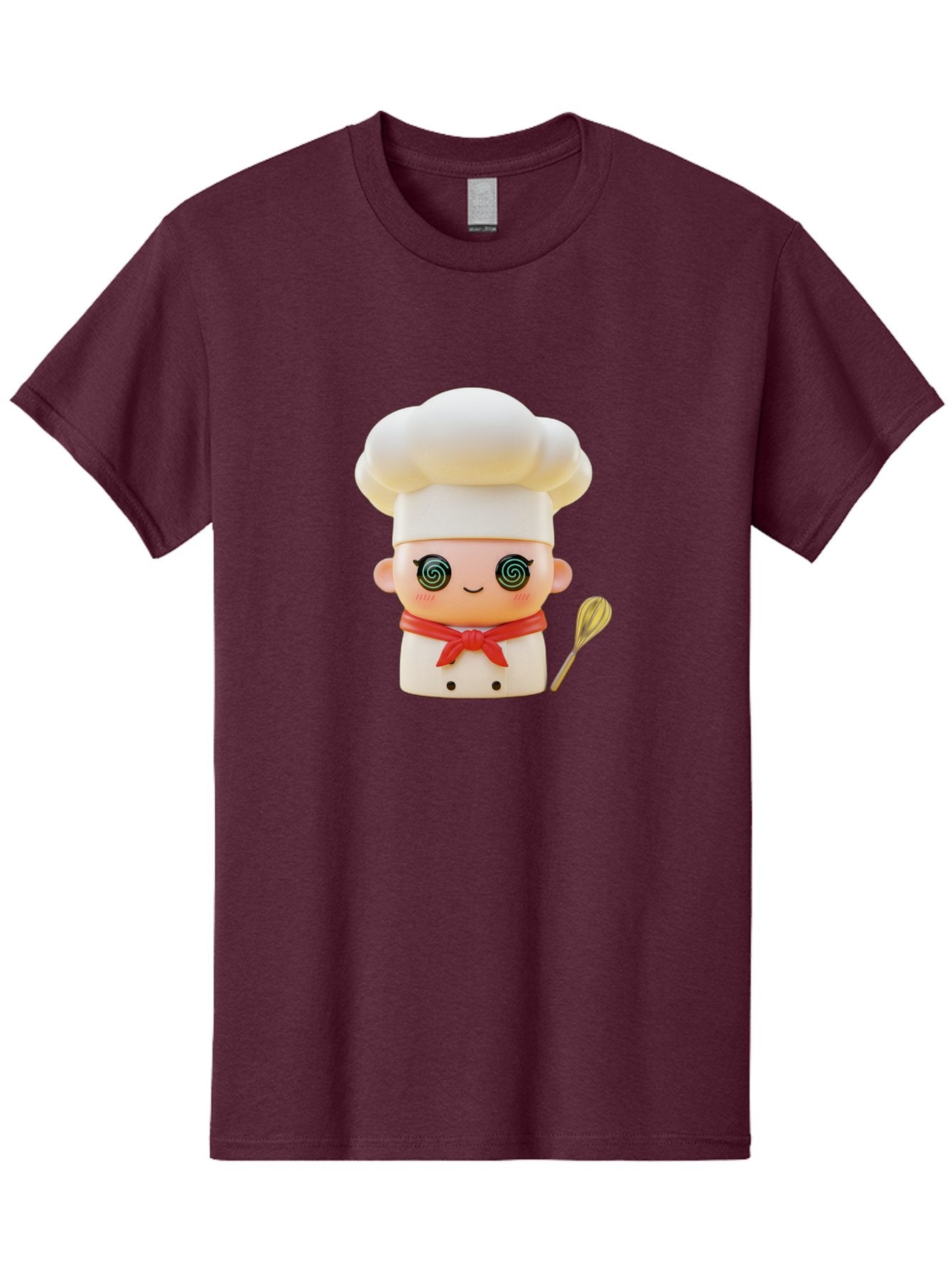 Chef-Figurine-3 Men'S Graphic Tee, 100% Cotton, Comfortable Casual Summer Wear, Machine Washable, Chef Figurine, White Chef Hat, Red Ribbon, Swirl Eyes, Cute Face, Baking Accessories, Whisk, Cooking Utensils, Culinary Art, Kawaii Character, Bac825 8