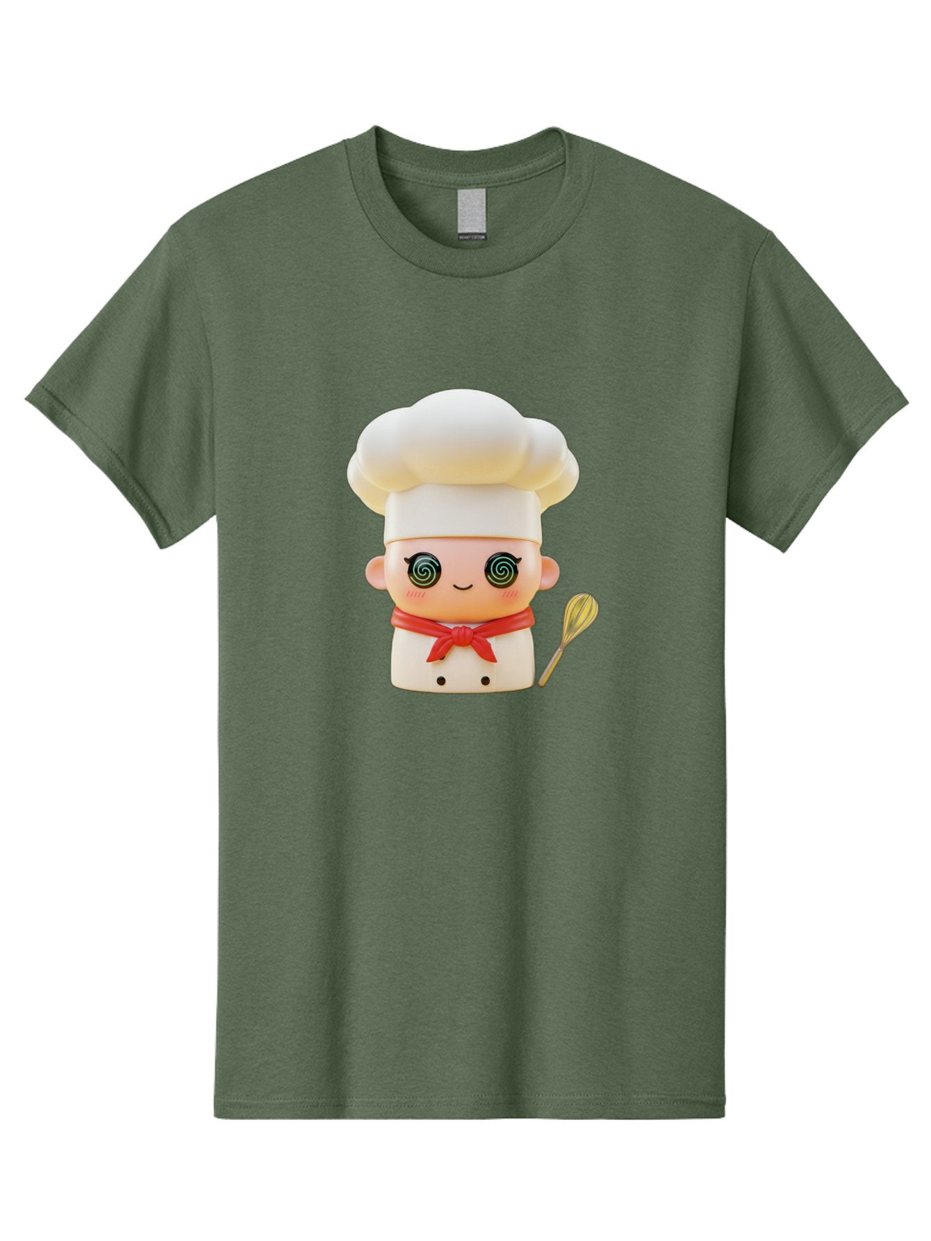 Chef-Figurine-3 Men'S Graphic Tee, 100% Cotton, Comfortable Casual Summer Wear, Machine Washable, Chef Figurine, White Chef Hat, Red Ribbon, Swirl Eyes, Cute Face, Baking Accessories, Whisk, Cooking Utensils, Culinary Art, Kawaii Character, Bac825 9