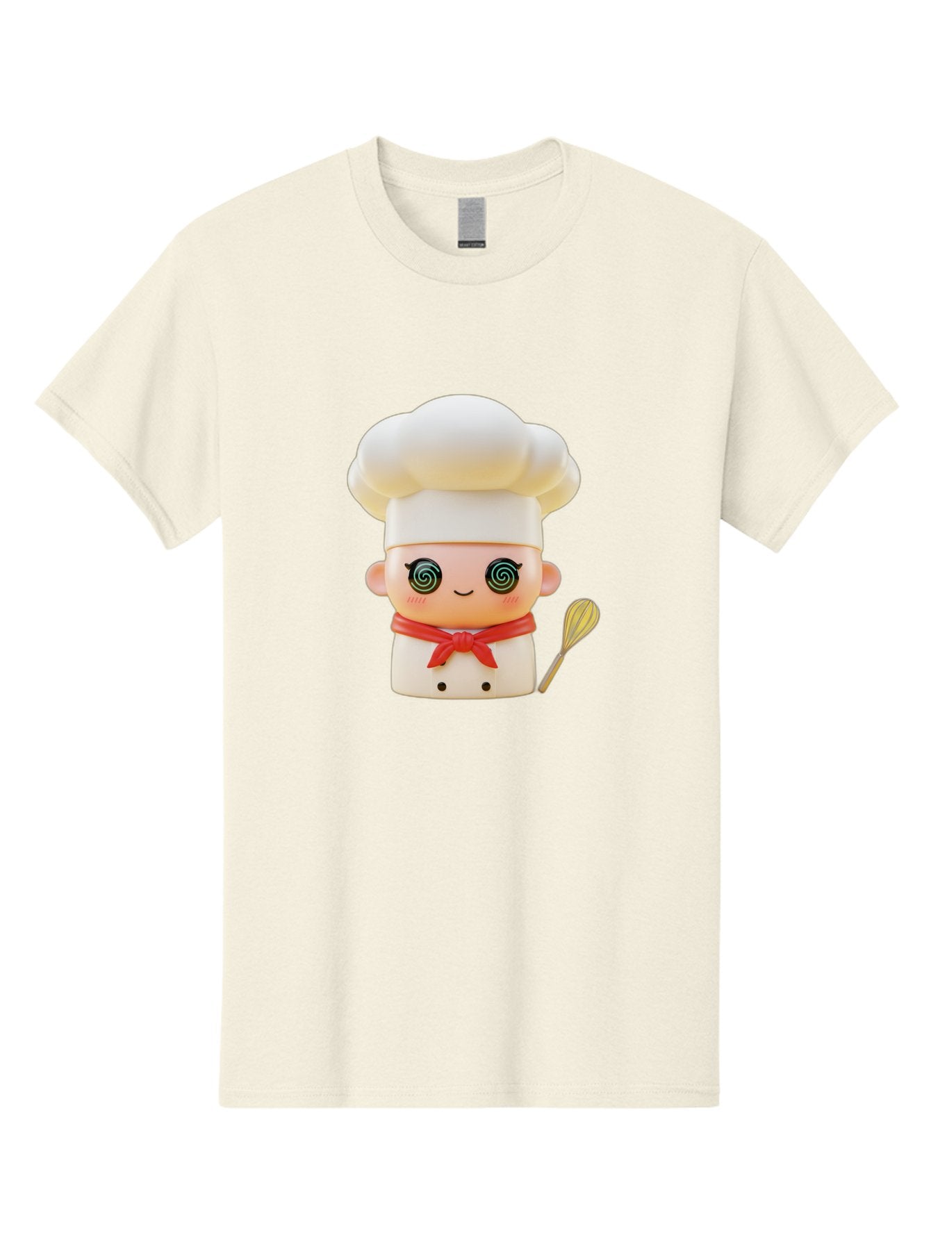 Chef-Figurine-3 Men'S Graphic Tee, 100% Cotton, Comfortable Casual Summer Wear, Machine Washable, Chef Figurine, White Chef Hat, Red Ribbon, Swirl Eyes, Cute Face, Baking Accessories, Whisk, Cooking Utensils, Culinary Art, Kawaii Character, Bac825 10