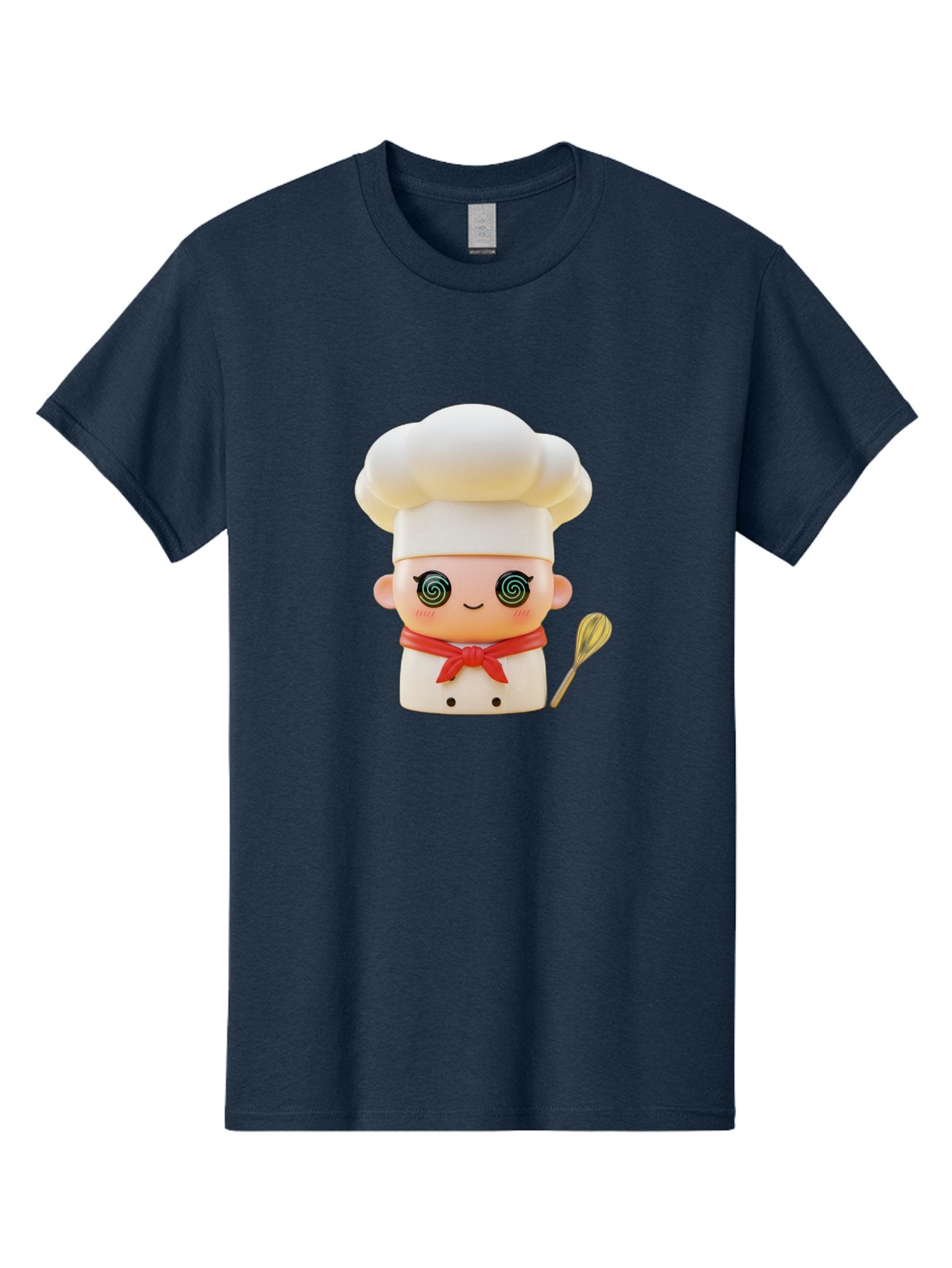 Chef-Figurine-3 Men'S Graphic Tee, 100% Cotton, Comfortable Casual Summer Wear, Machine Washable, Chef Figurine, White Chef Hat, Red Ribbon, Swirl Eyes, Cute Face, Baking Accessories, Whisk, Cooking Utensils, Culinary Art, Kawaii Character, Bac825 6