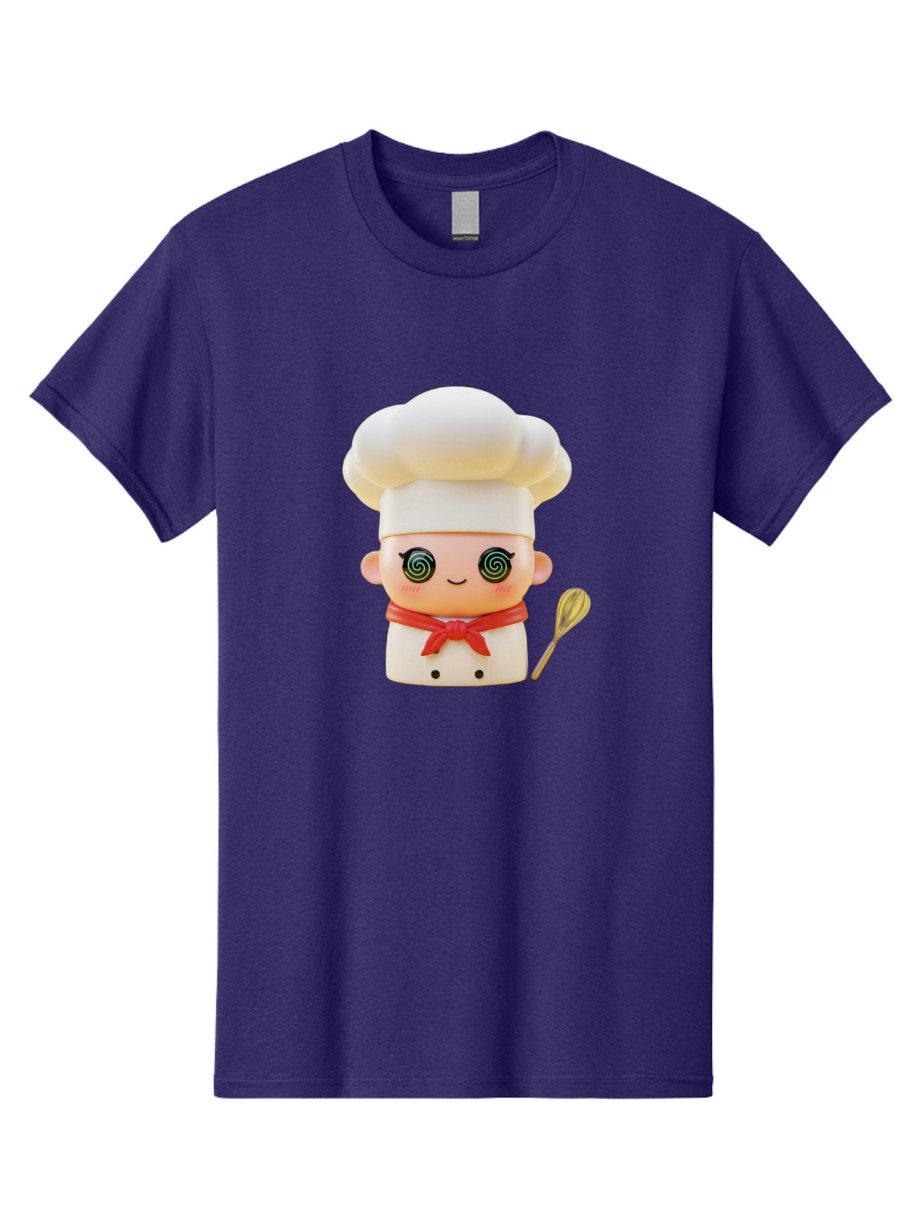 Chef-Figurine-3 Men'S Graphic Tee, 100% Cotton, Comfortable Casual Summer Wear, Machine Washable, Chef Figurine, White Chef Hat, Red Ribbon, Swirl Eyes, Cute Face, Baking Accessories, Whisk, Cooking Utensils, Culinary Art, Kawaii Character, Bac825 13
