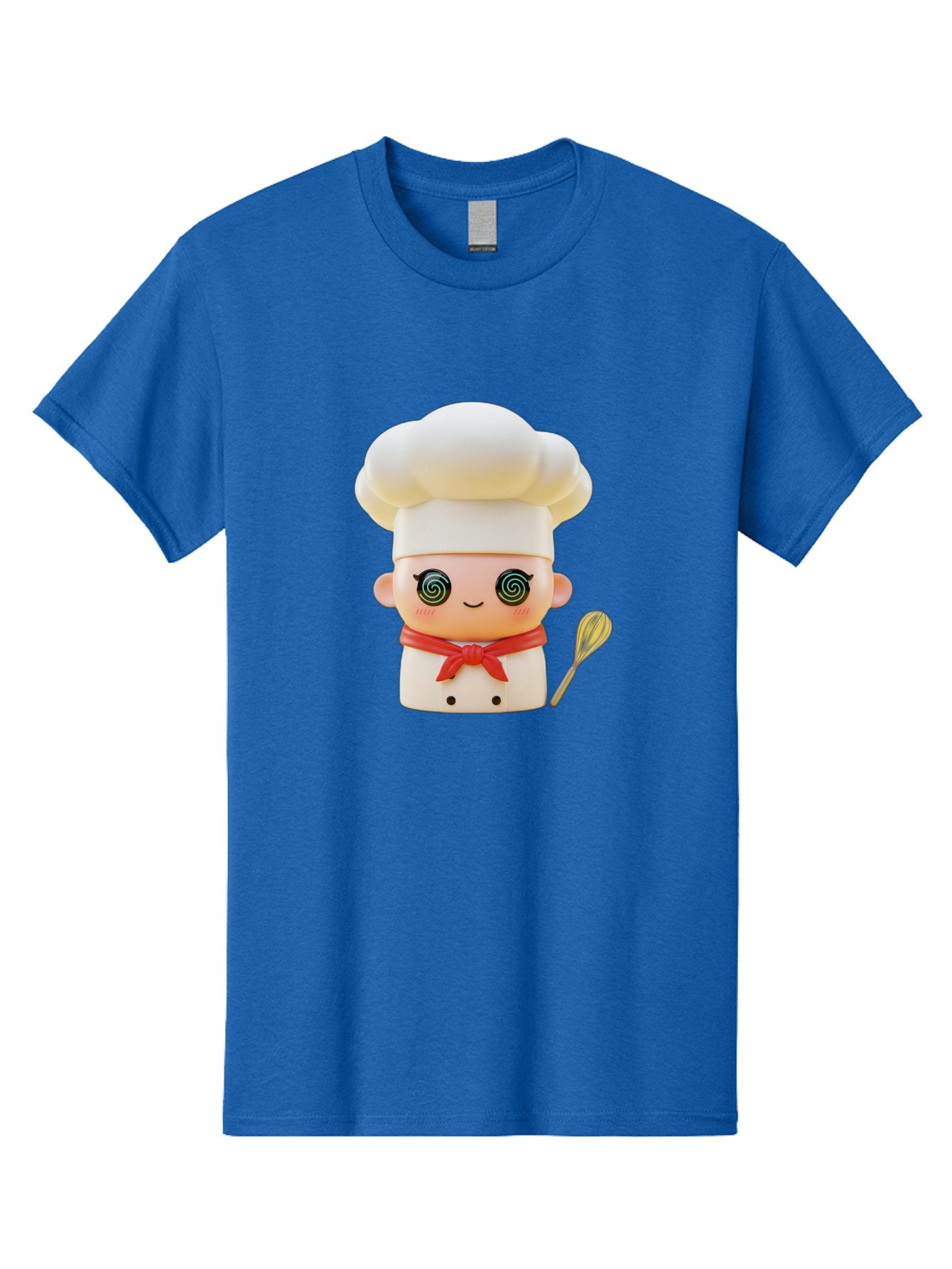 Chef-Figurine-3 Men'S Graphic Tee, 100% Cotton, Comfortable Casual Summer Wear, Machine Washable, Chef Figurine, White Chef Hat, Red Ribbon, Swirl Eyes, Cute Face, Baking Accessories, Whisk, Cooking Utensils, Culinary Art, Kawaii Character, Bac825 15