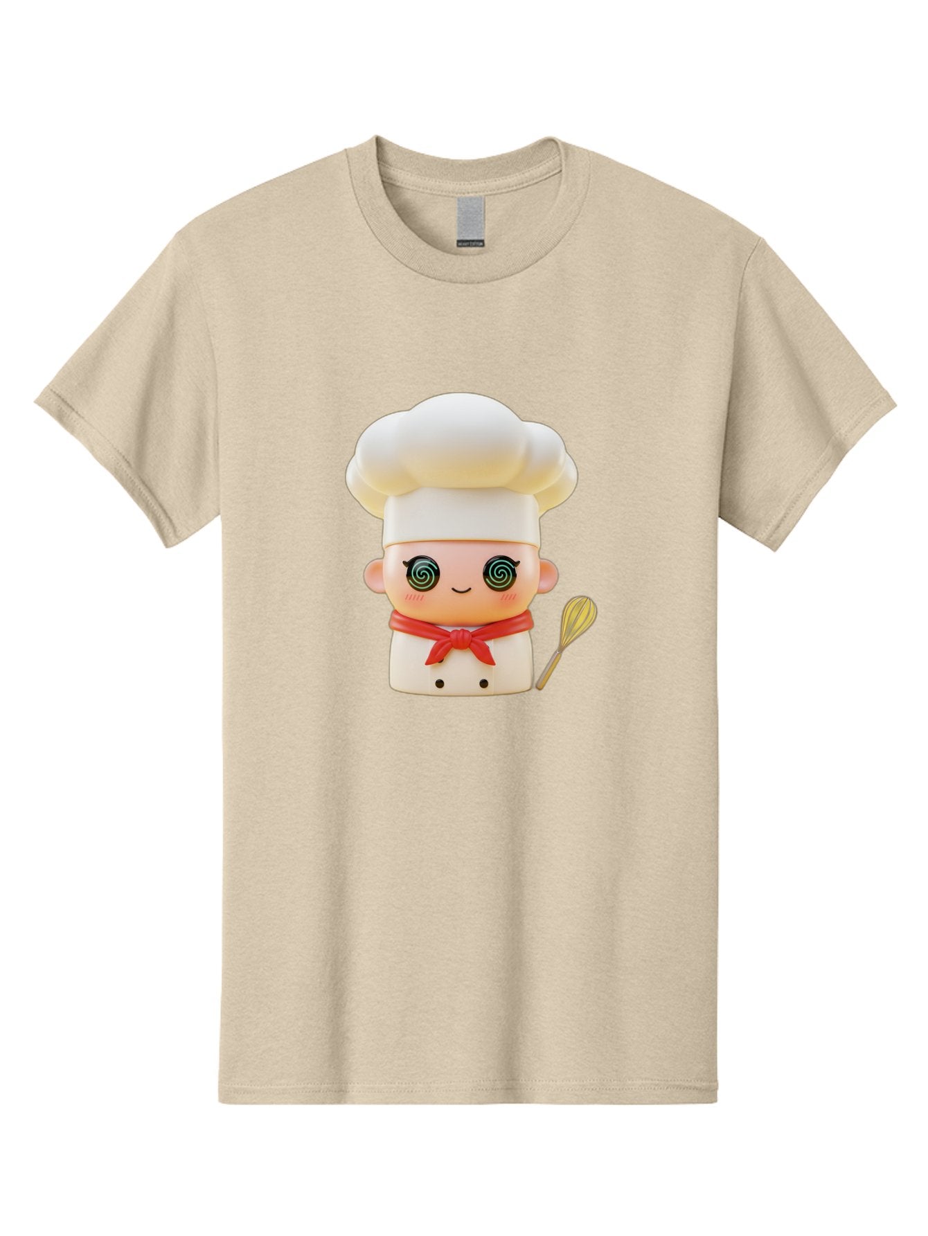 Chef-Figurine-3 Men'S Graphic Tee, 100% Cotton, Comfortable Casual Summer Wear, Machine Washable, Chef Figurine, White Chef Hat, Red Ribbon, Swirl Eyes, Cute Face, Baking Accessories, Whisk, Cooking Utensils, Culinary Art, Kawaii Character, Bac825 12