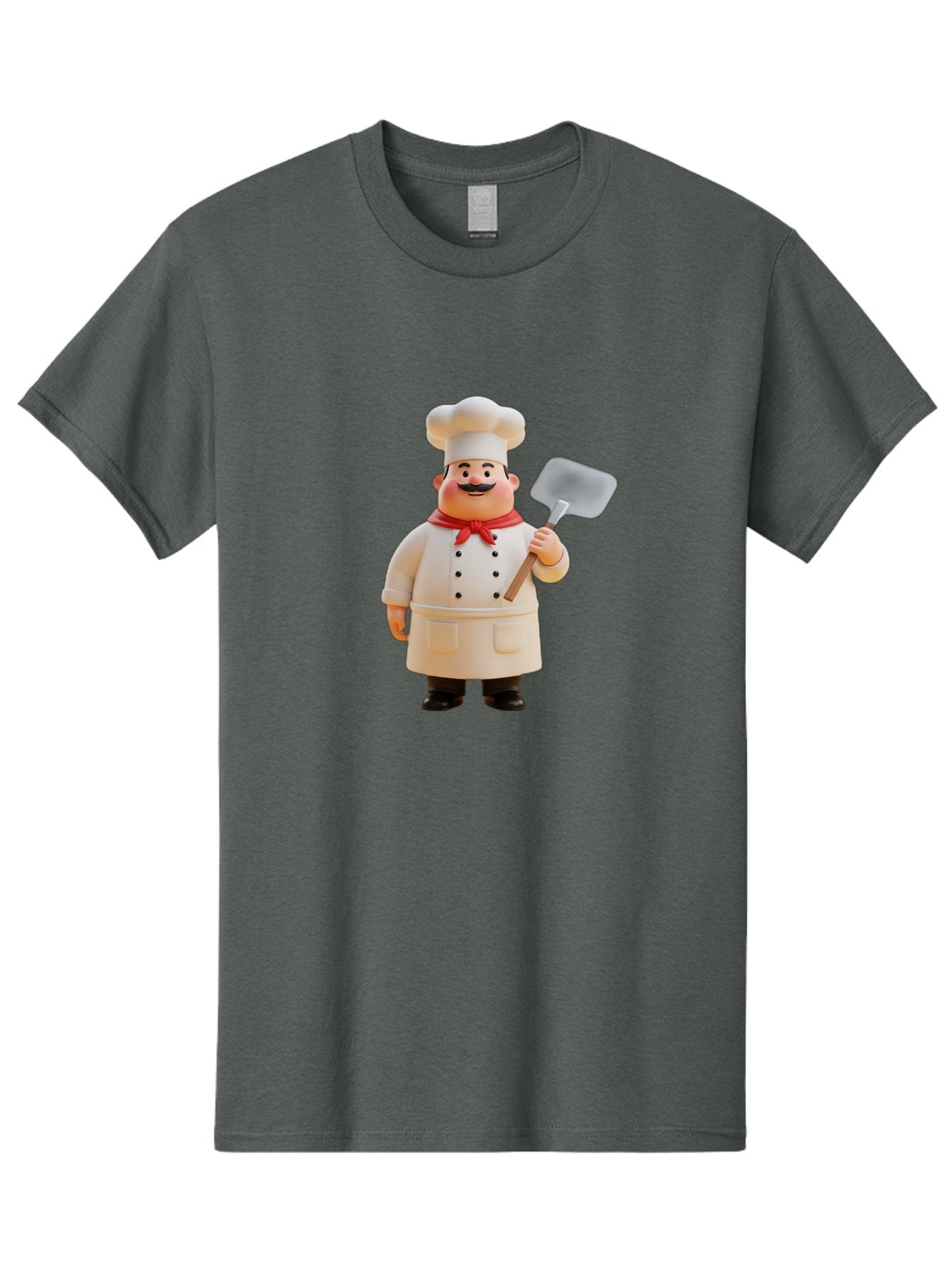 Chef-Figurine Men'S Graphic Tee, 100% Cotton, Comfortable Casual Summer Wear, Machine Washable, Lego Figurine Of A Chef, White Hat, Red Neckerchief, White Double-Breasted Jacket, Black Trousers, Black Shoes, Mustache, Holding A Spatula, Bac826 8