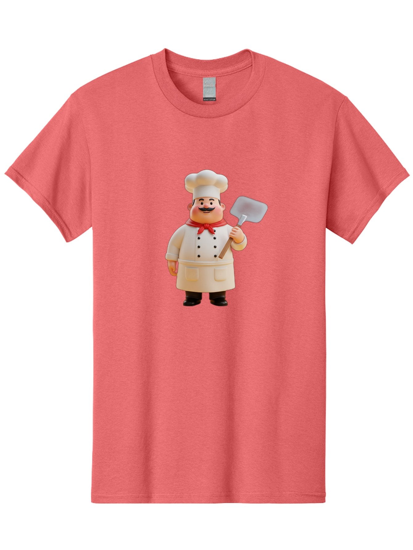 Chef-Figurine Men'S Graphic Tee, 100% Cotton, Comfortable Casual Summer Wear, Machine Washable, Lego Figurine Of A Chef, White Hat, Red Neckerchief, White Double-Breasted Jacket, Black Trousers, Black Shoes, Mustache, Holding A Spatula, Bac826 10
