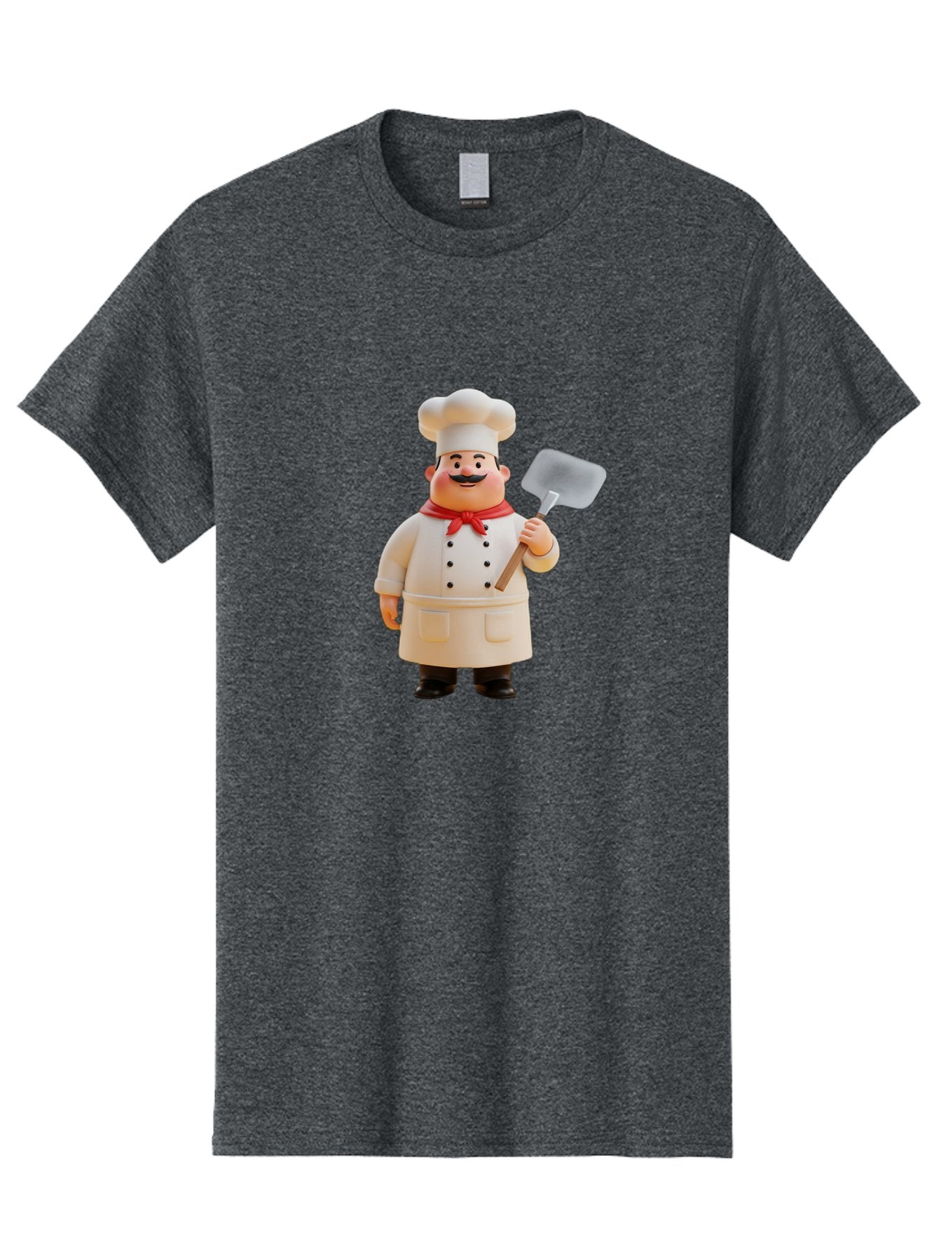 Chef-Figurine Men'S Graphic Tee, 100% Cotton, Comfortable Casual Summer Wear, Machine Washable, Lego Figurine Of A Chef, White Hat, Red Neckerchief, White Double-Breasted Jacket, Black Trousers, Black Shoes, Mustache, Holding A Spatula, Bac826 5