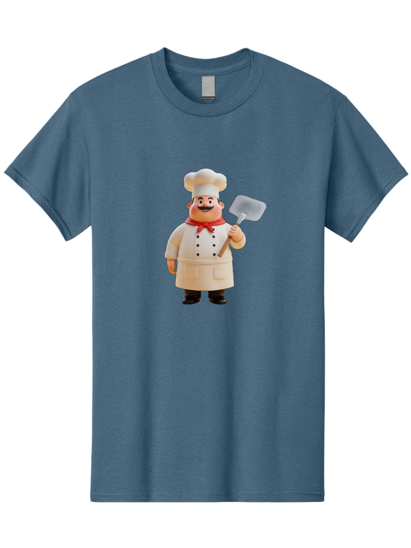 Chef-Figurine Men'S Graphic Tee, 100% Cotton, Comfortable Casual Summer Wear, Machine Washable, Lego Figurine Of A Chef, White Hat, Red Neckerchief, White Double-Breasted Jacket, Black Trousers, Black Shoes, Mustache, Holding A Spatula, Bac826 15