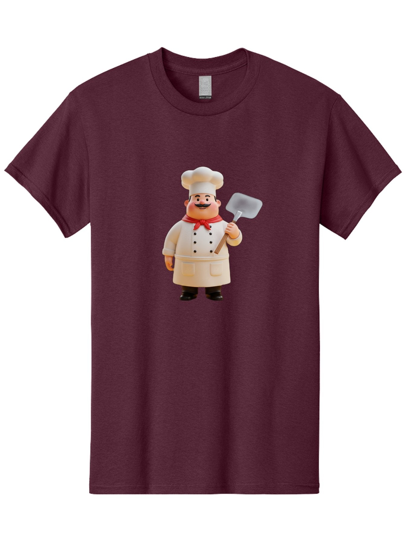 Chef-Figurine Men'S Graphic Tee, 100% Cotton, Comfortable Casual Summer Wear, Machine Washable, Lego Figurine Of A Chef, White Hat, Red Neckerchief, White Double-Breasted Jacket, Black Trousers, Black Shoes, Mustache, Holding A Spatula, Bac826