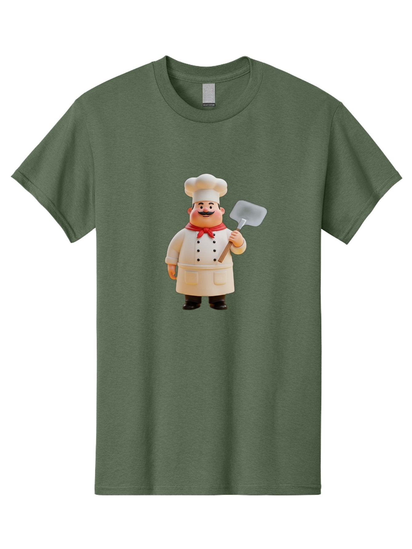 Chef-Figurine Men'S Graphic Tee, 100% Cotton, Comfortable Casual Summer Wear, Machine Washable, Lego Figurine Of A Chef, White Hat, Red Neckerchief, White Double-Breasted Jacket, Black Trousers, Black Shoes, Mustache, Holding A Spatula, Bac826 13