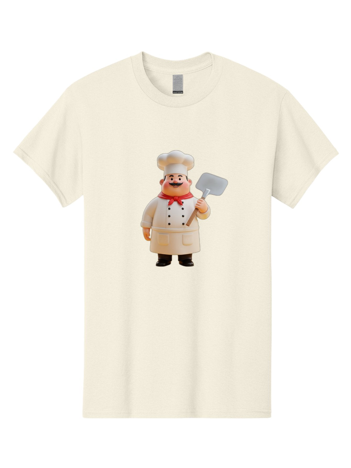 Chef-Figurine Men'S Graphic Tee, 100% Cotton, Comfortable Casual Summer Wear, Machine Washable, Lego Figurine Of A Chef, White Hat, Red Neckerchief, White Double-Breasted Jacket, Black Trousers, Black Shoes, Mustache, Holding A Spatula, Bac826 6