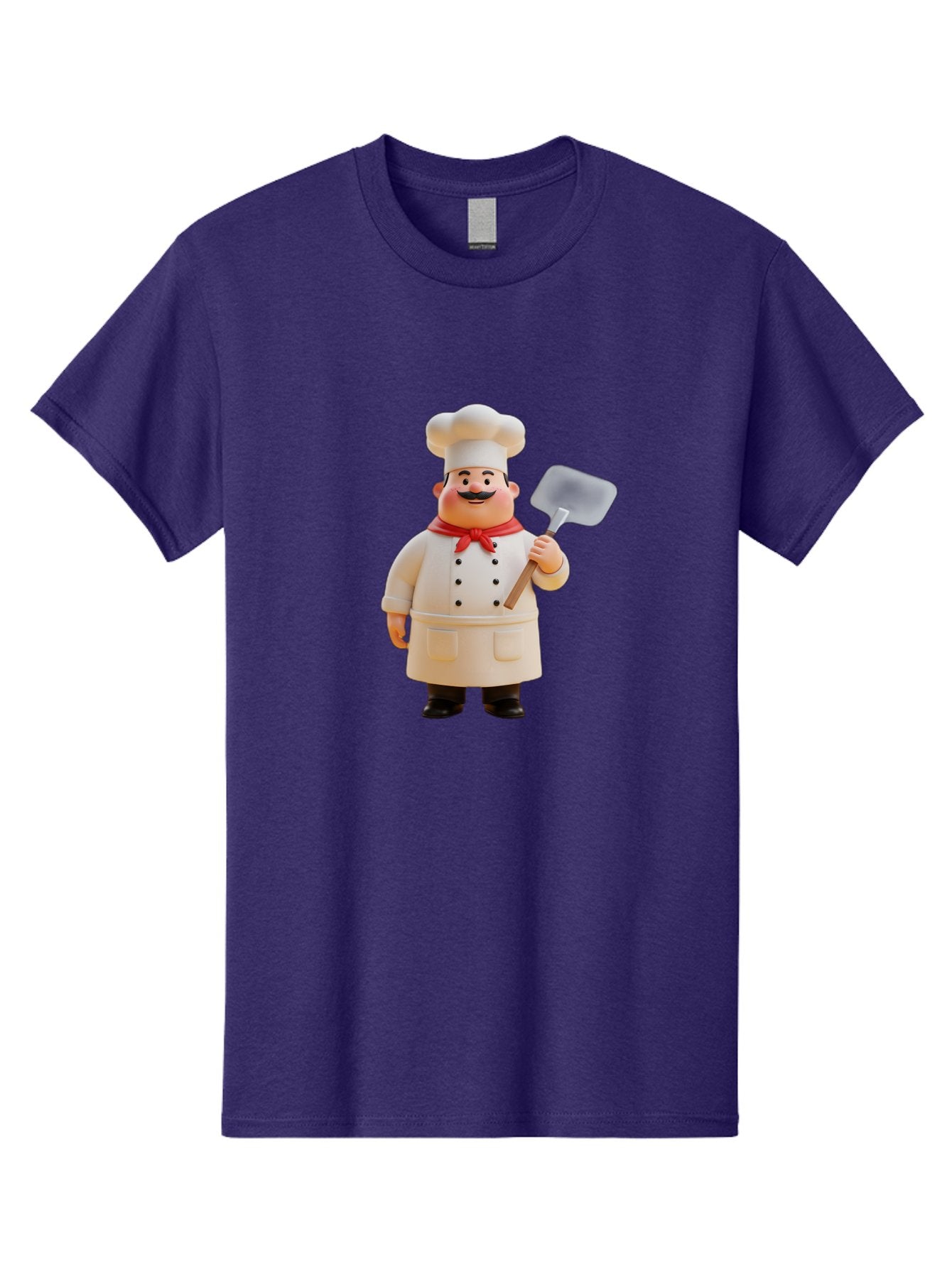 Chef-Figurine Men'S Graphic Tee, 100% Cotton, Comfortable Casual Summer Wear, Machine Washable, Lego Figurine Of A Chef, White Hat, Red Neckerchief, White Double-Breasted Jacket, Black Trousers, Black Shoes, Mustache, Holding A Spatula, Bac826 9