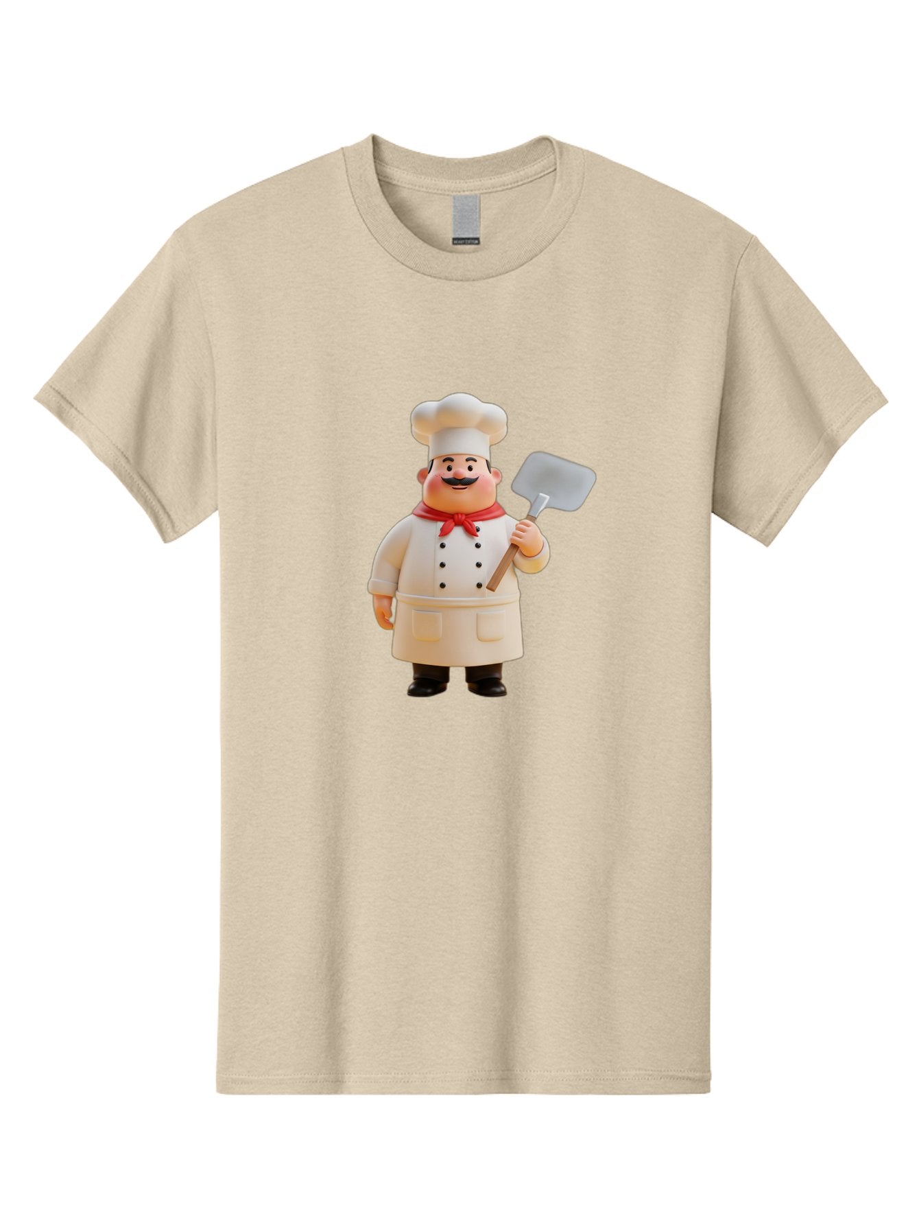 Chef-Figurine Men'S Graphic Tee, 100% Cotton, Comfortable Casual Summer Wear, Machine Washable, Lego Figurine Of A Chef, White Hat, Red Neckerchief, White Double-Breasted Jacket, Black Trousers, Black Shoes, Mustache, Holding A Spatula, Bac826 7