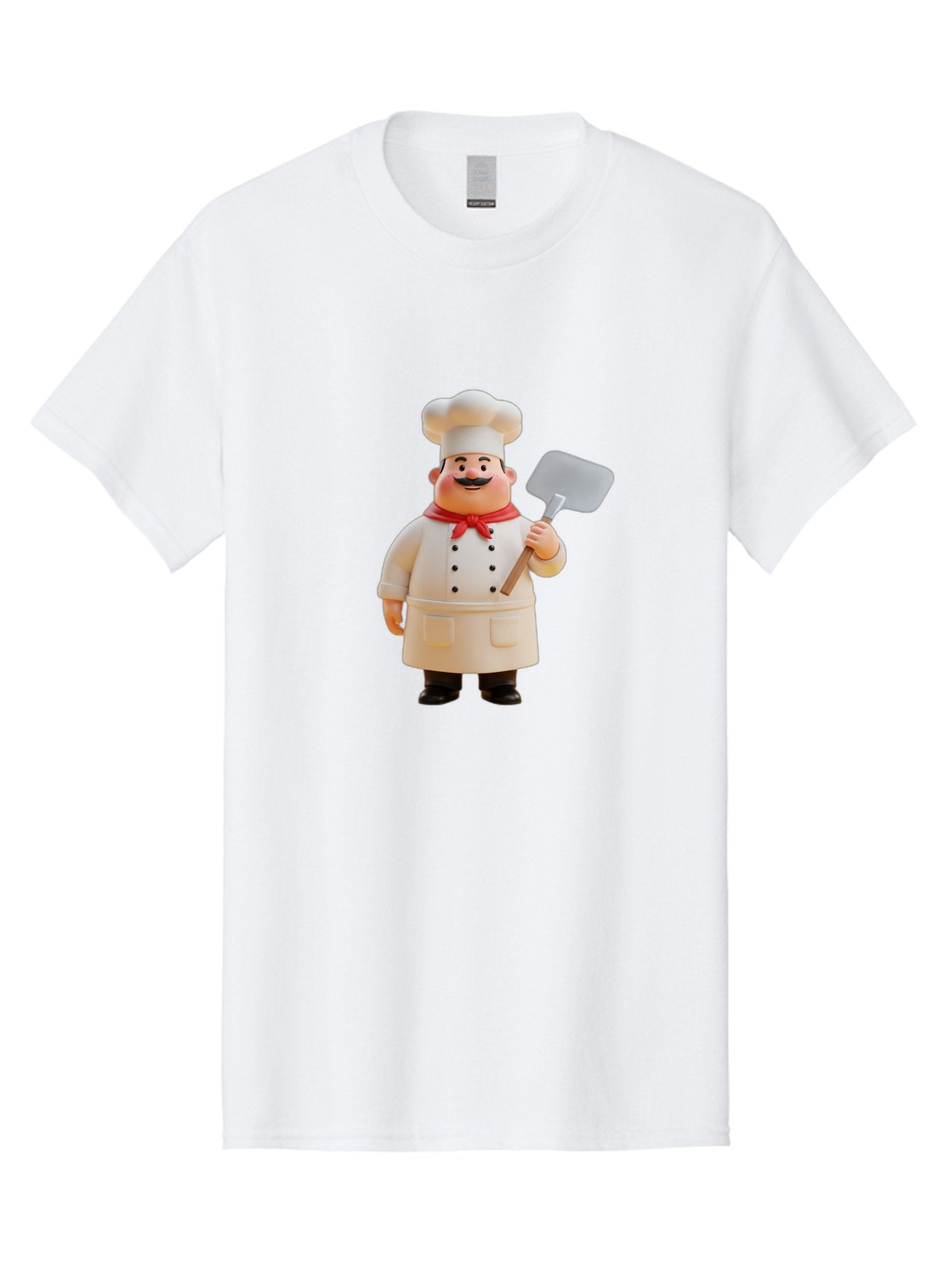Chef-Figurine Men'S Graphic Tee, 100% Cotton, Comfortable Casual Summer Wear, Machine Washable, Lego Figurine Of A Chef, White Hat, Red Neckerchief, White Double-Breasted Jacket, Black Trousers, Black Shoes, Mustache, Holding A Spatula, Bac826 14