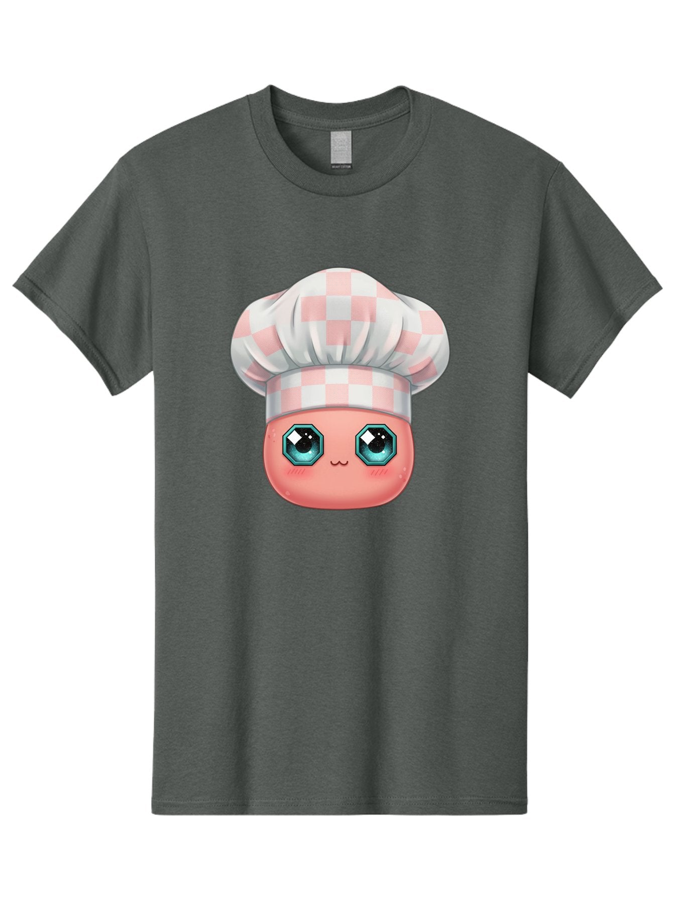 Chef-Gingham-Hat Men'S Graphic Tee, 100% Cotton, Comfortable Casual Summer Wear, Machine Washable, Cartoon Character, Chef Hat, Pink Checkered Pattern, Cute Face, Blue Eyes, Futuristic Look, Kawaii Style, Cooking, Baking, Foodie Culture, Bac827 10