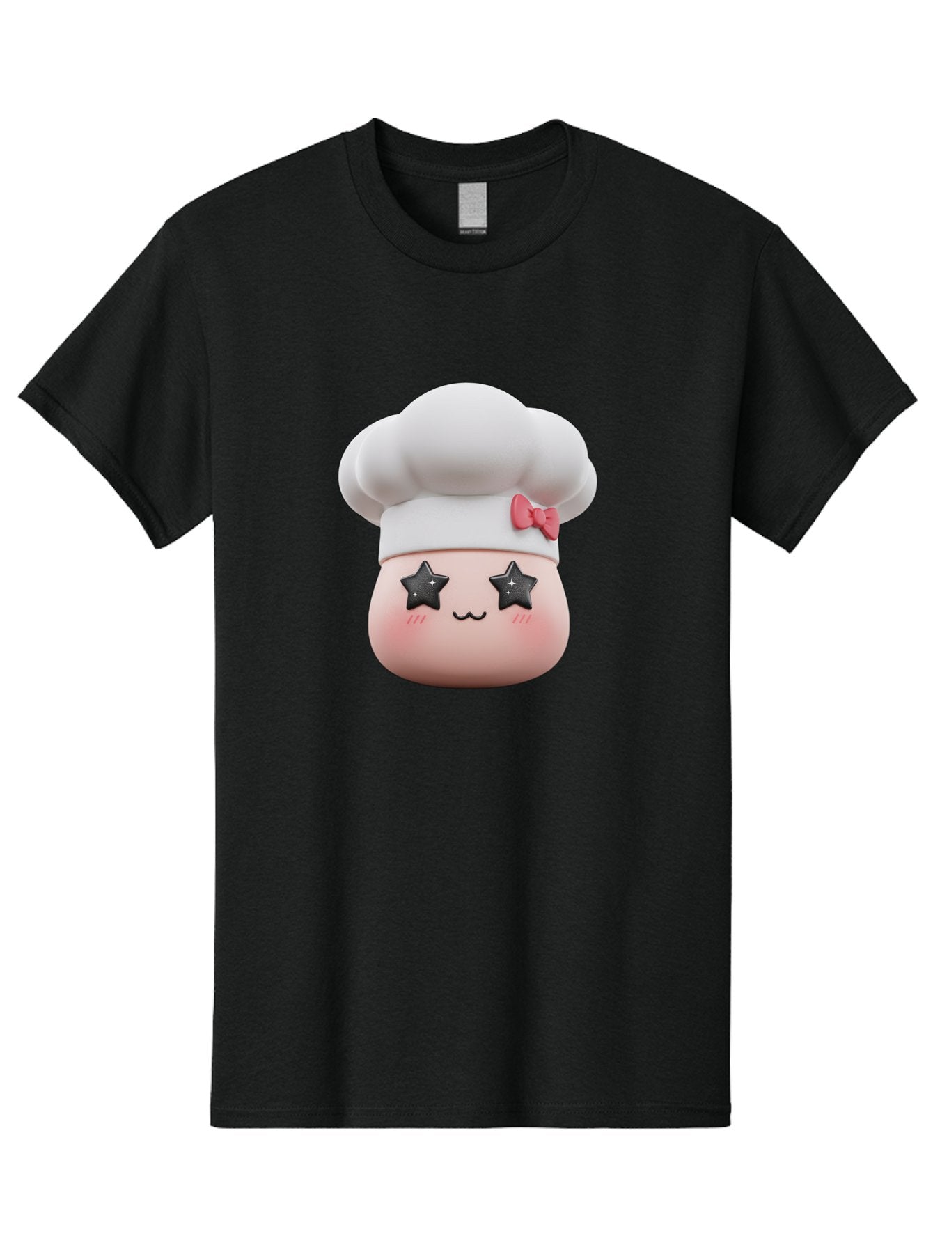 Chef-Hat-Character Men'S Graphic Tee, 100% Cotton, Comfortable Casual Summer Wear, Machine Washable, Cute Cartoon Chef, Cooking Character, Kawaii Foodie, Chef'S Hat, Pink Bow, Star Eyes, Smiling Face, Rosy Cheeks, Baking Illustration, Bac829 6