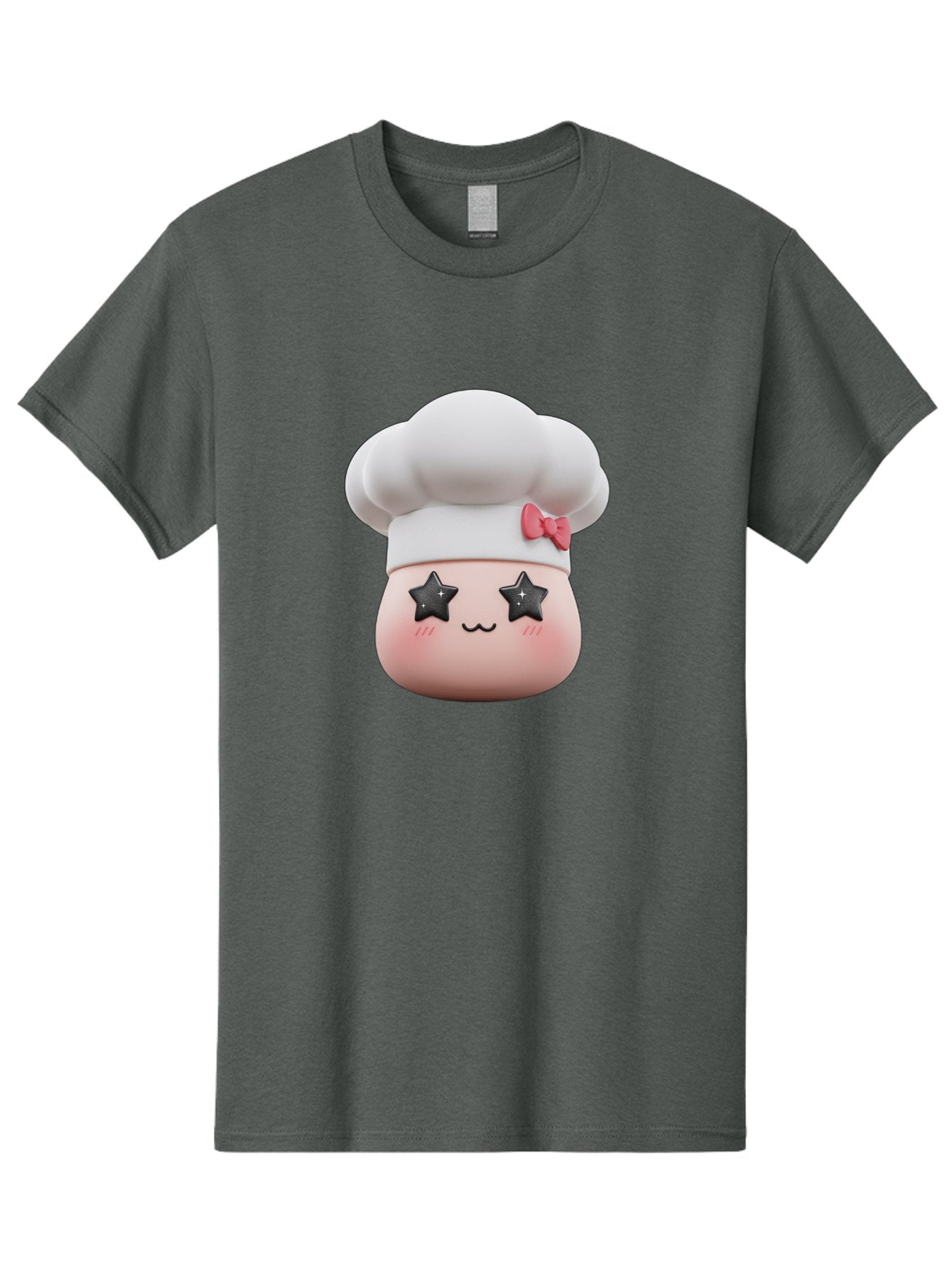 Chef-Hat-Character Men'S Graphic Tee, 100% Cotton, Comfortable Casual Summer Wear, Machine Washable, Cute Cartoon Chef, Cooking Character, Kawaii Foodie, Chef'S Hat, Pink Bow, Star Eyes, Smiling Face, Rosy Cheeks, Baking Illustration, Bac829 7